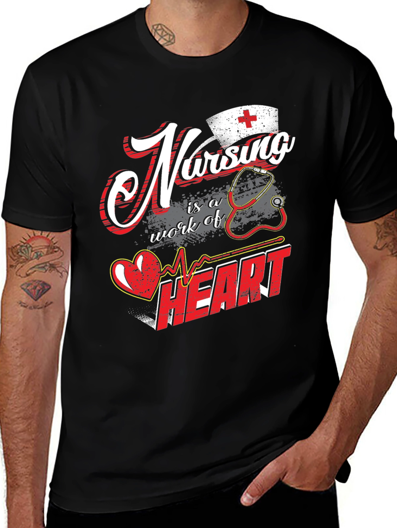 Nursing is a Work of Heart Black T-Shirt