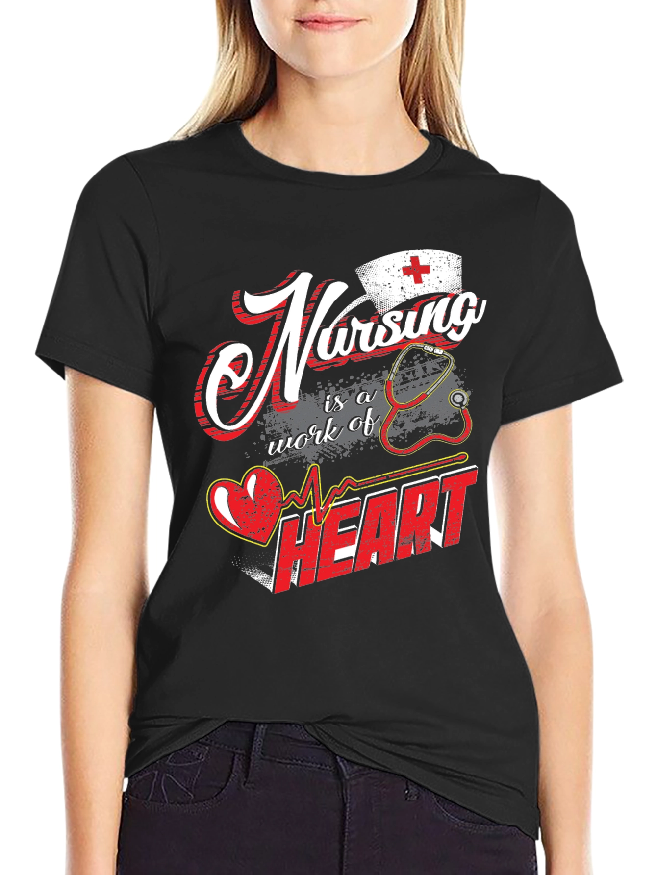 Nursing is a Work of Heart Black T-Shirt