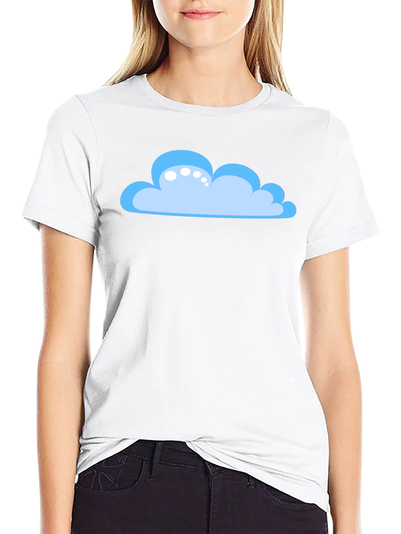 Cartoon Cloud Graphic Tee - Black Cotton T-Shirt
