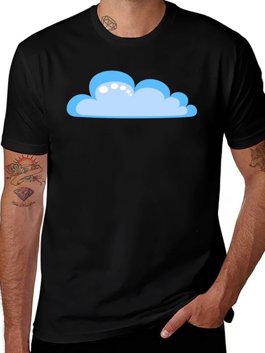 Cartoon Cloud Graphic Tee - Black Cotton T-Shirt
