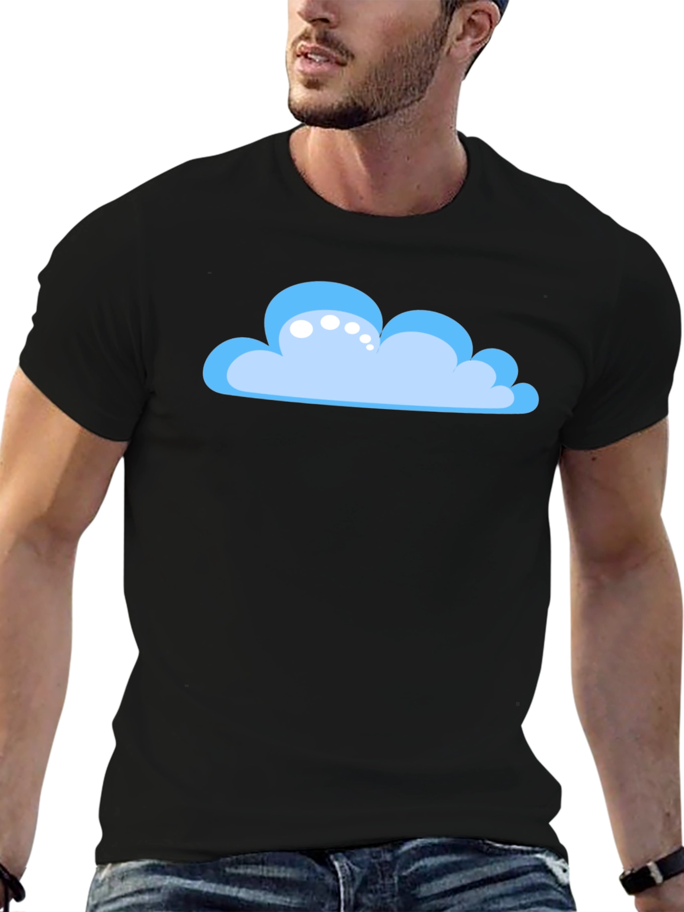 Cartoon Cloud Graphic Tee - Black Cotton T-Shirt