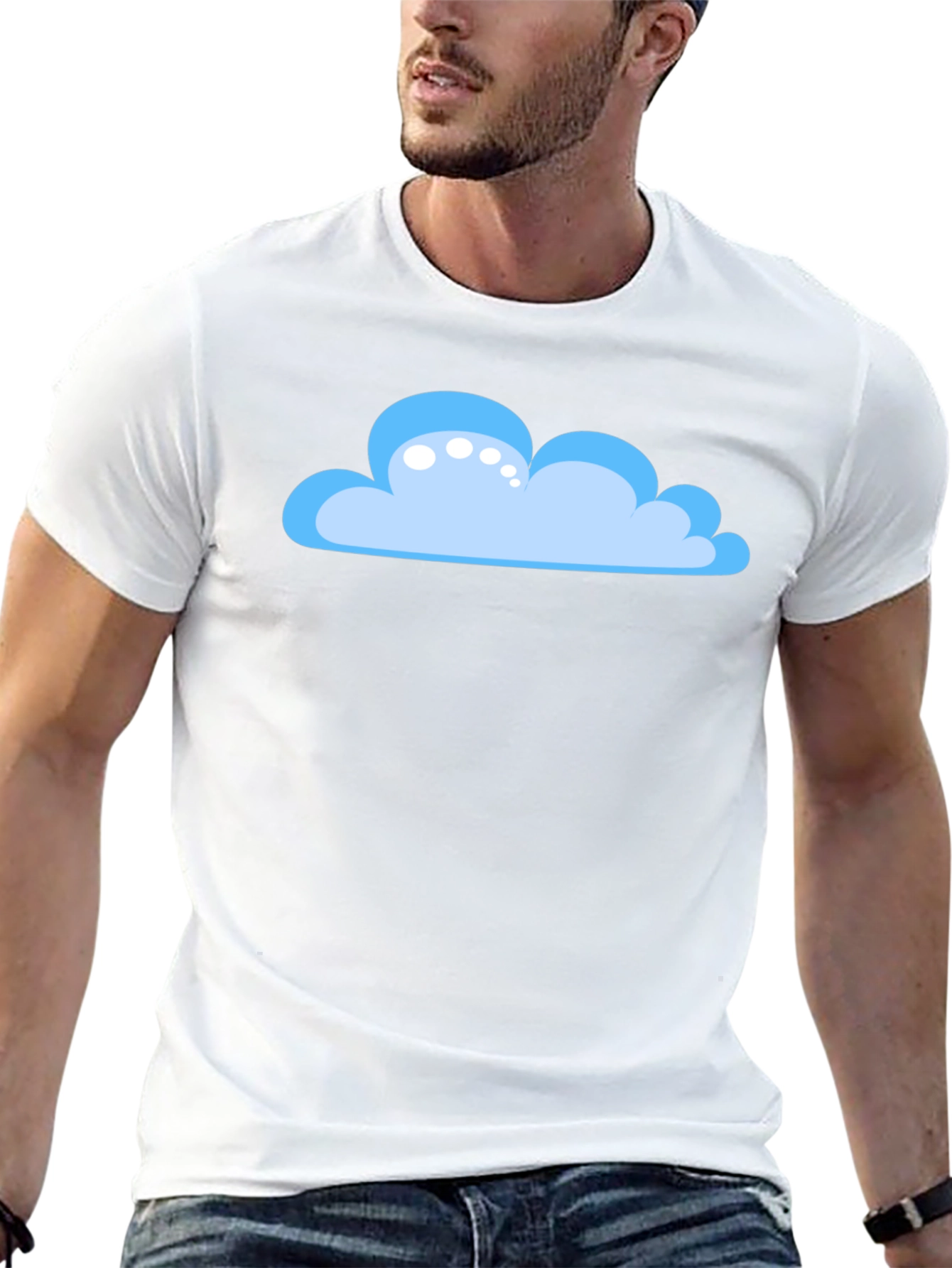 Cartoon Cloud Graphic Tee - Black Cotton T-Shirt