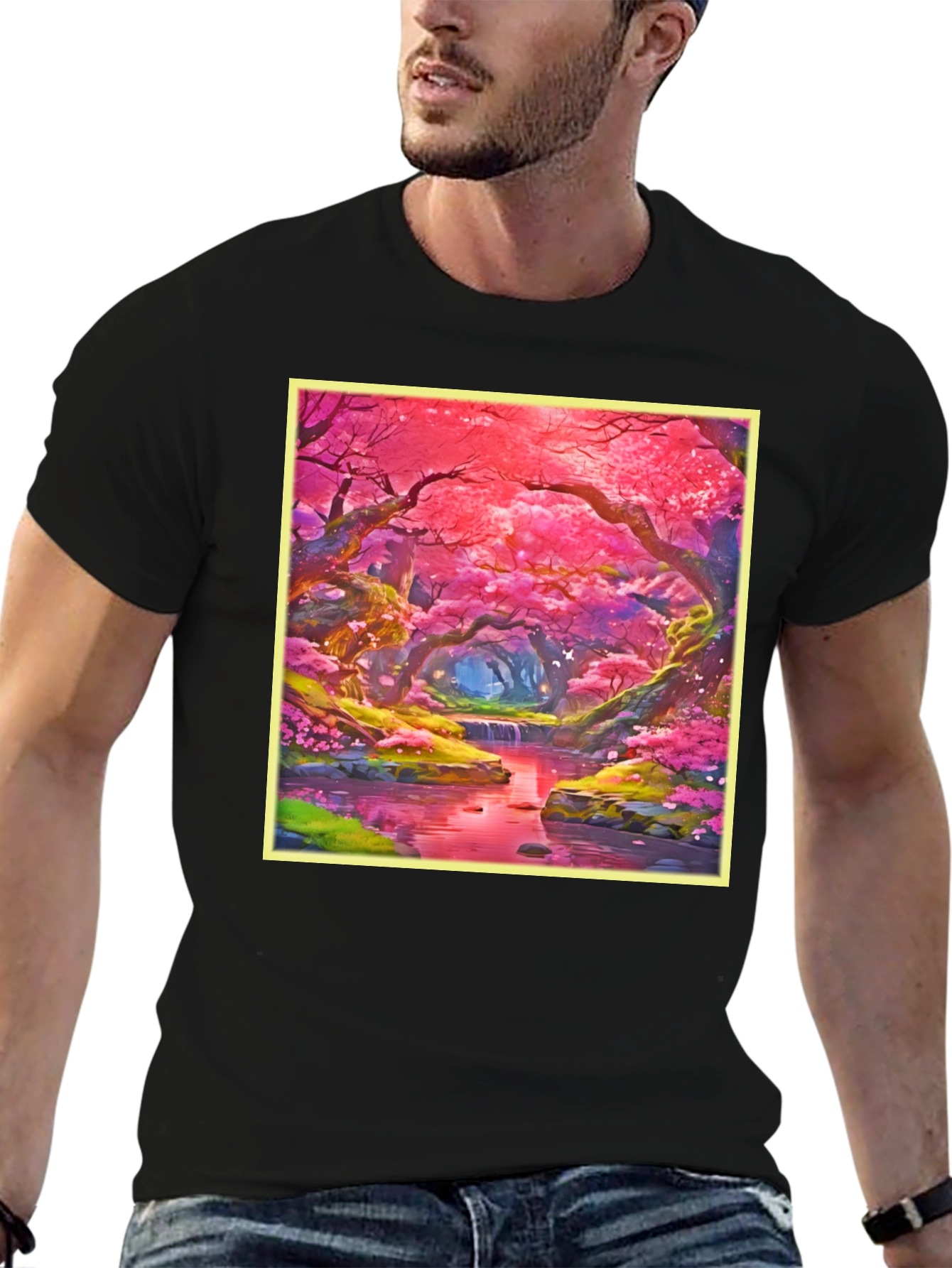 Cherry Blossom Forest T-Shirt - Whimsical Anime Design