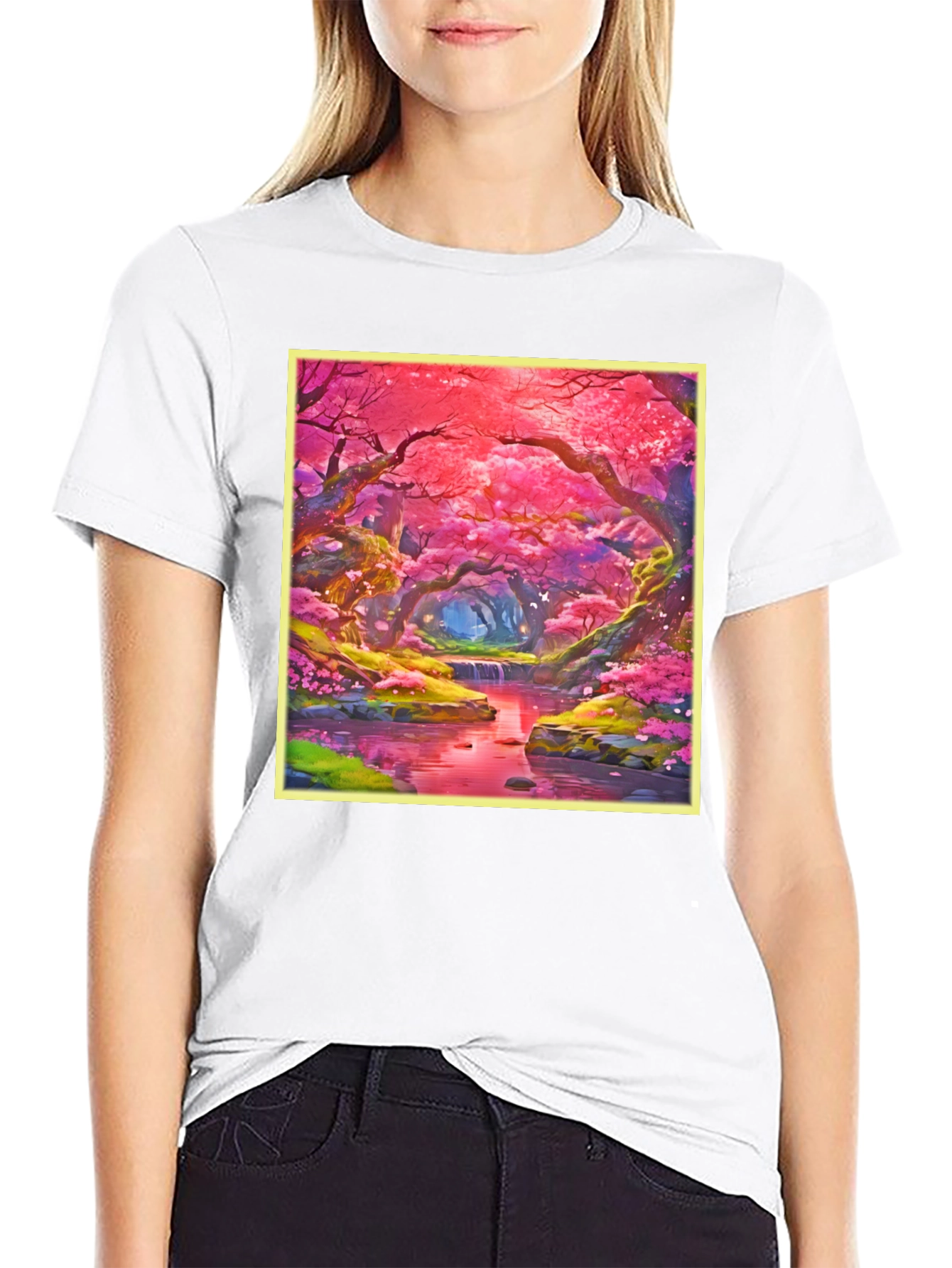 Cherry Blossom Forest T-Shirt - Whimsical Anime Design