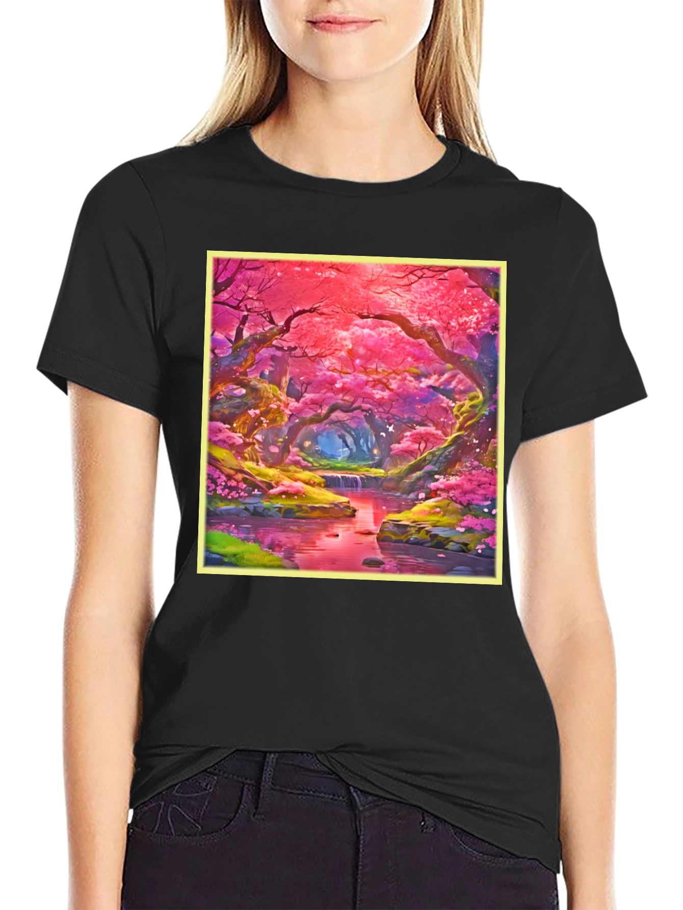 Cherry Blossom Forest T-Shirt - Whimsical Anime Design