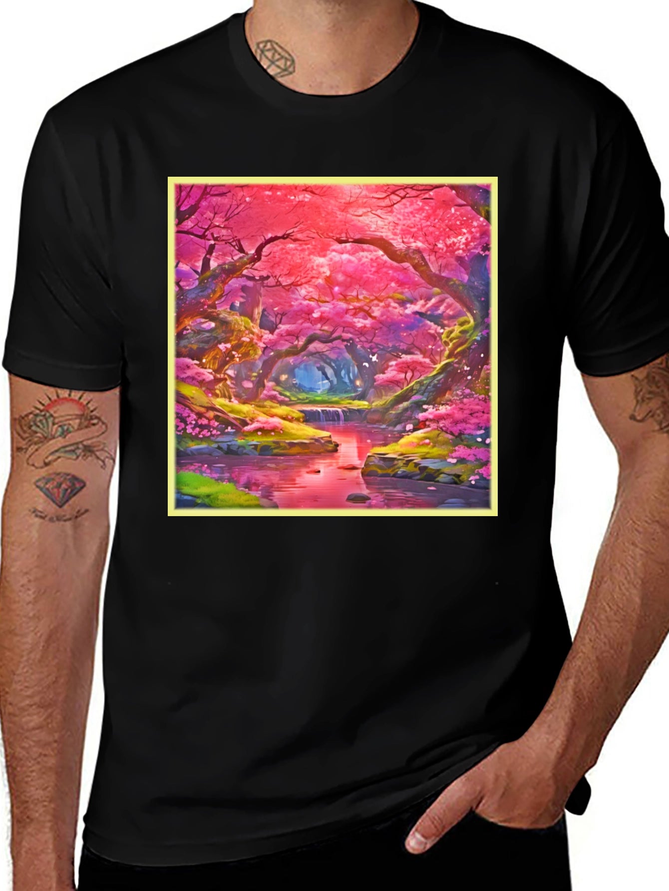 Cherry Blossom Forest T-Shirt - Whimsical Anime Design