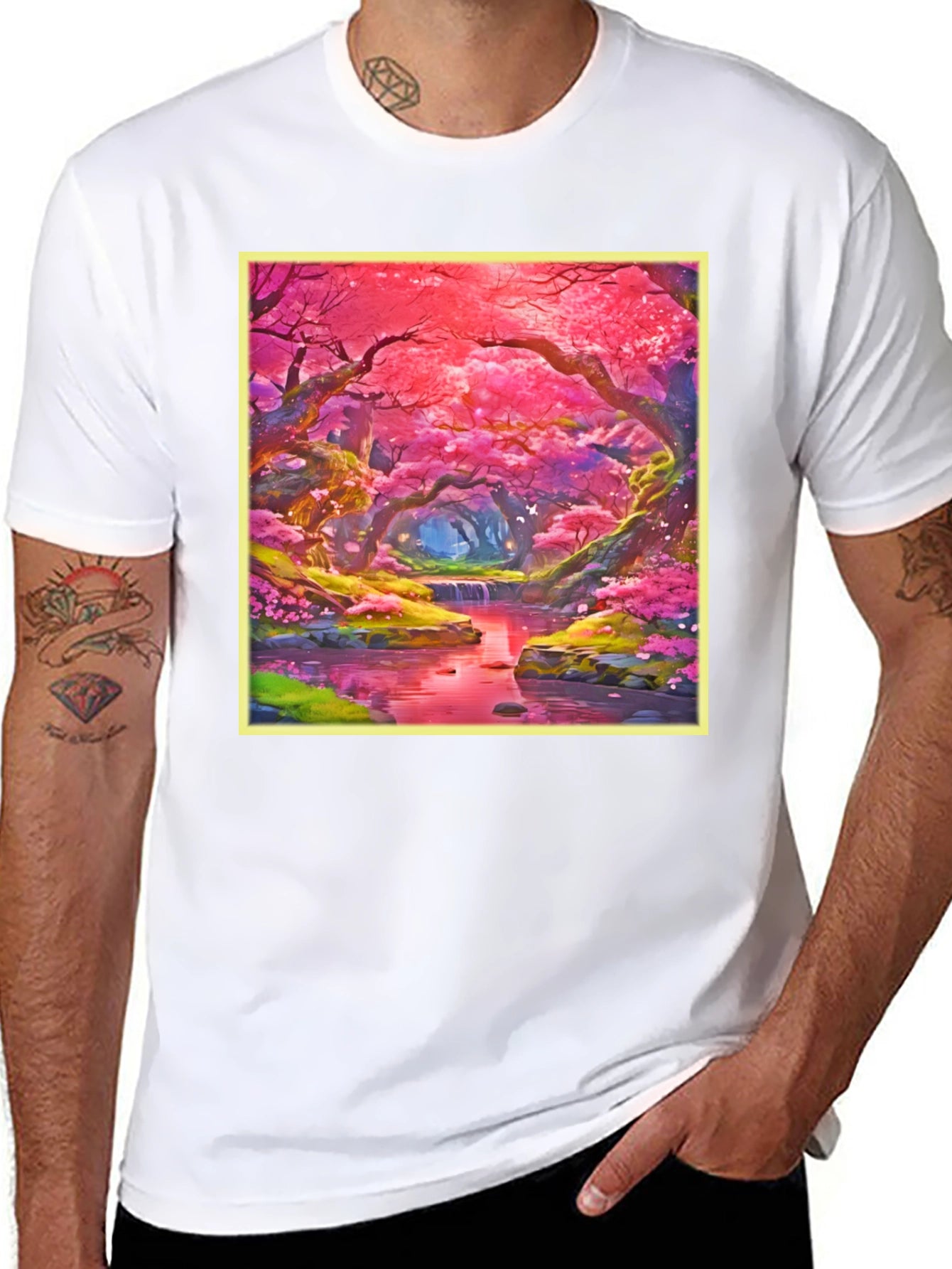 Cherry Blossom Forest T-Shirt - Whimsical Anime Design