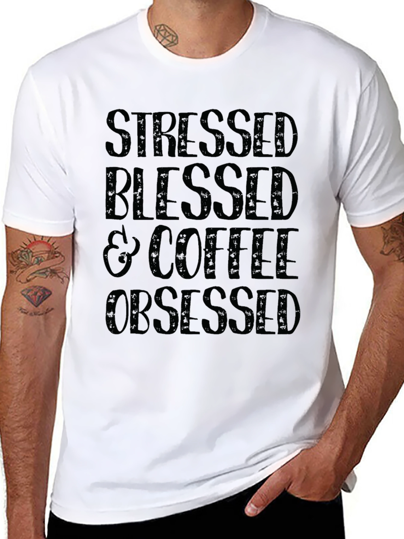 Stressed Blessed and Coffee Obsessed Black T-Shirt