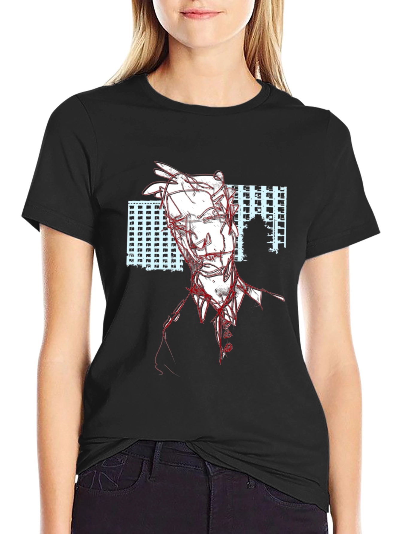 Abstract Line Art T-Shirt - Black