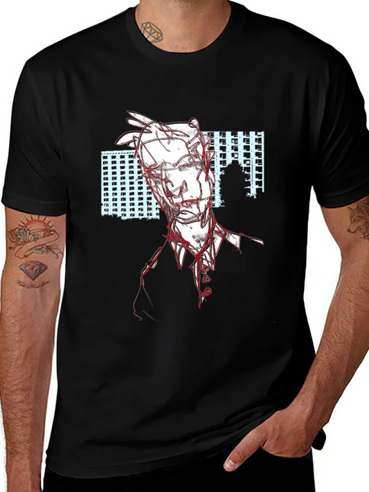 Abstract Line Art T-Shirt - Black