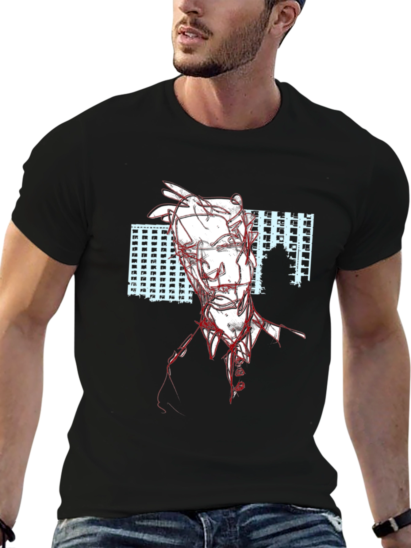 Abstract Line Art T-Shirt - Black