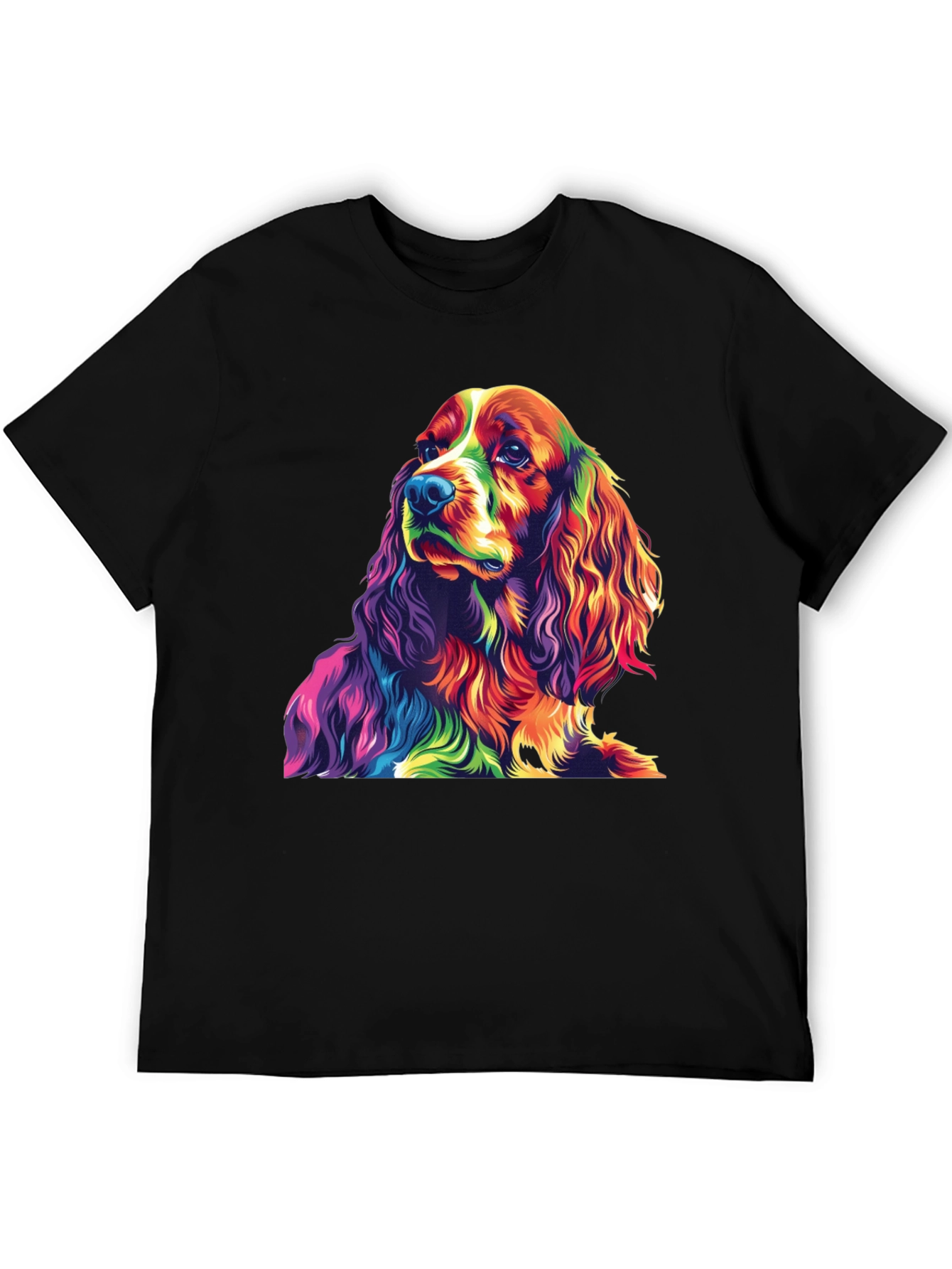 Rainbow Dog Graphic Tee - Black Cotton T-Shirt