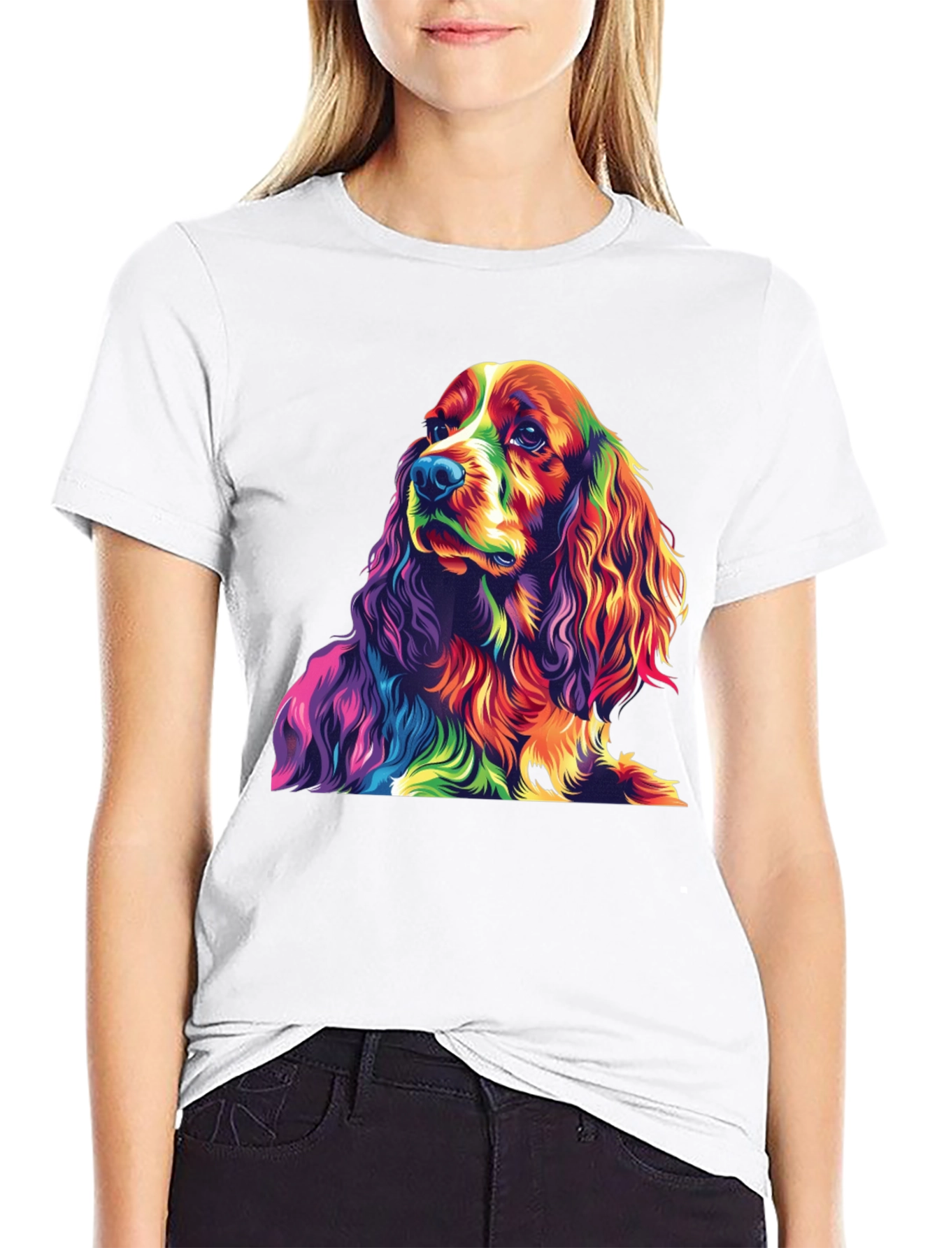 Rainbow Dog Graphic Tee - Black Cotton T-Shirt