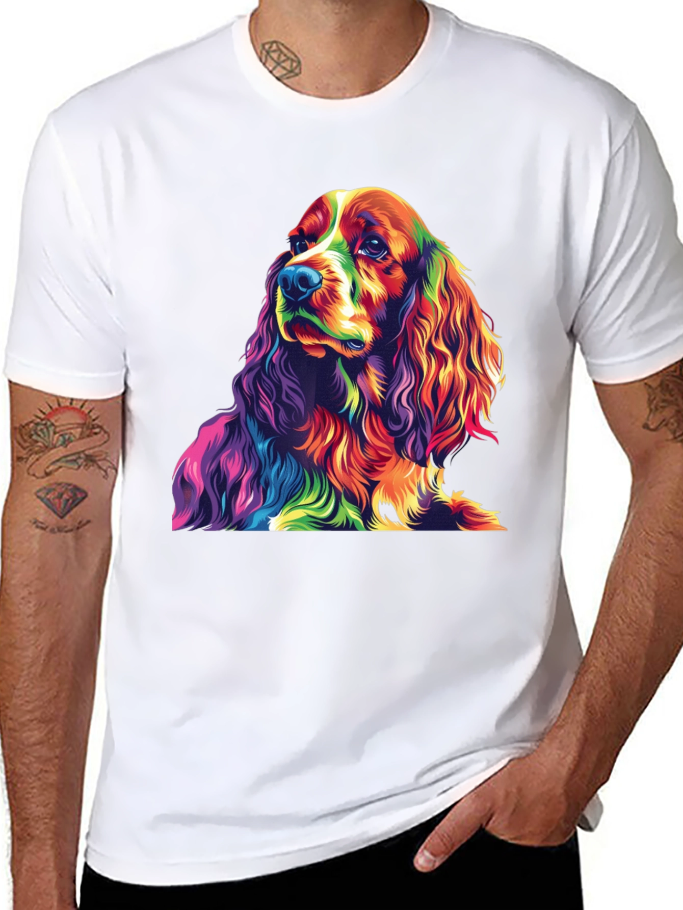 Rainbow Dog Graphic Tee - Black Cotton T-Shirt