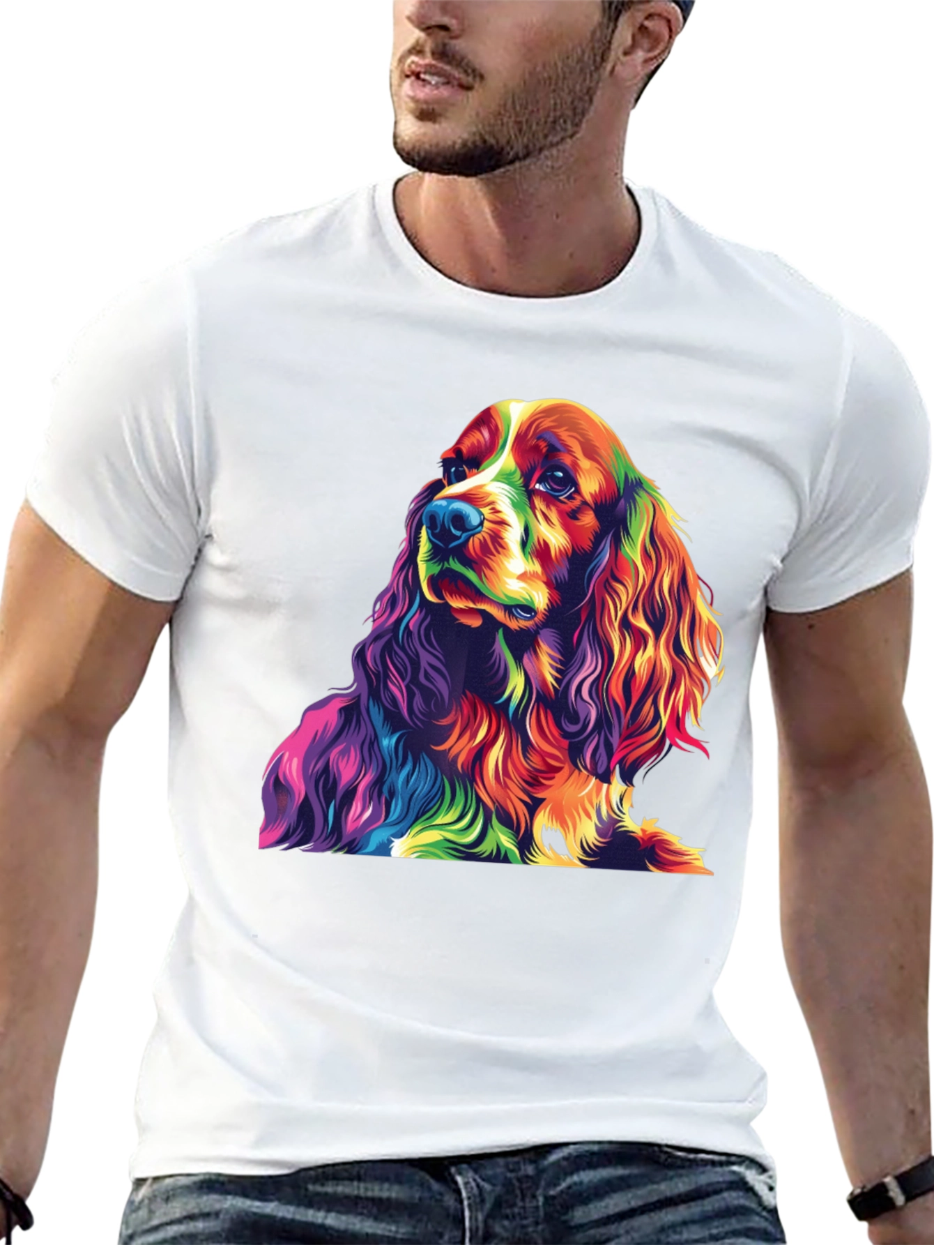 Rainbow Dog Graphic Tee - Black Cotton T-Shirt
