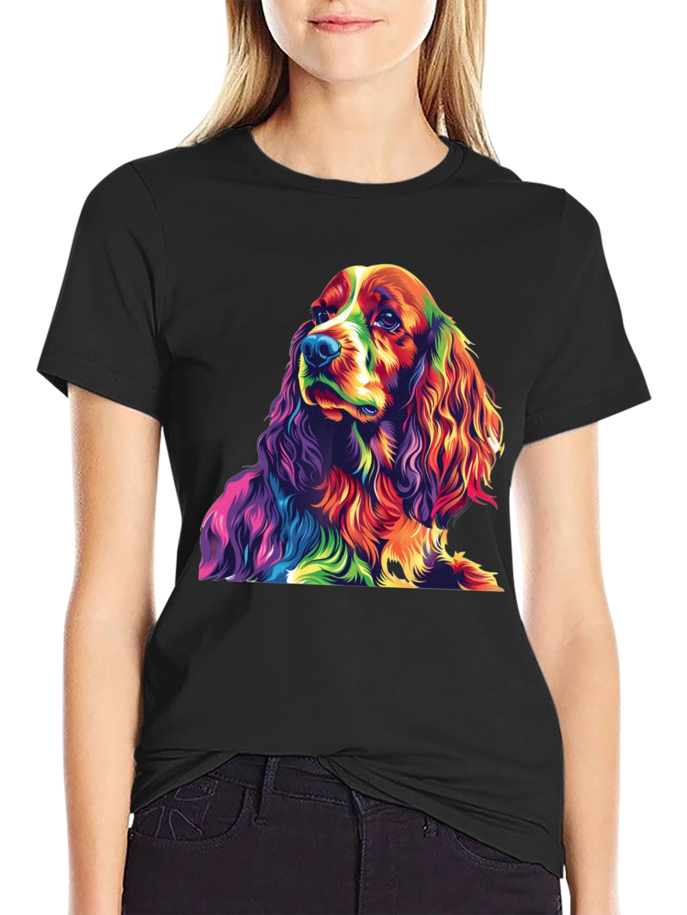 Rainbow Dog Graphic Tee - Black Cotton T-Shirt