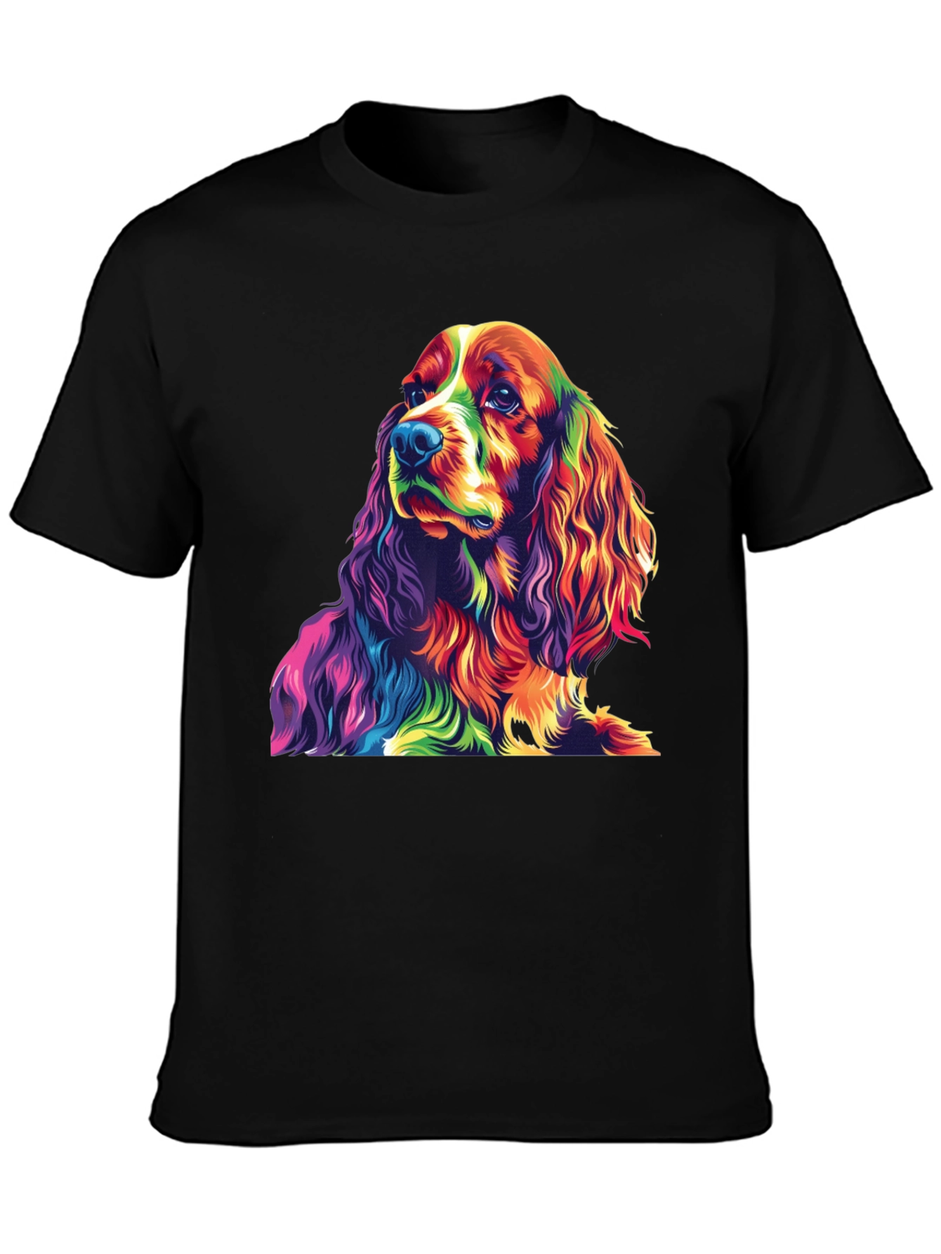 Rainbow Dog Graphic Tee - Black Cotton T-Shirt
