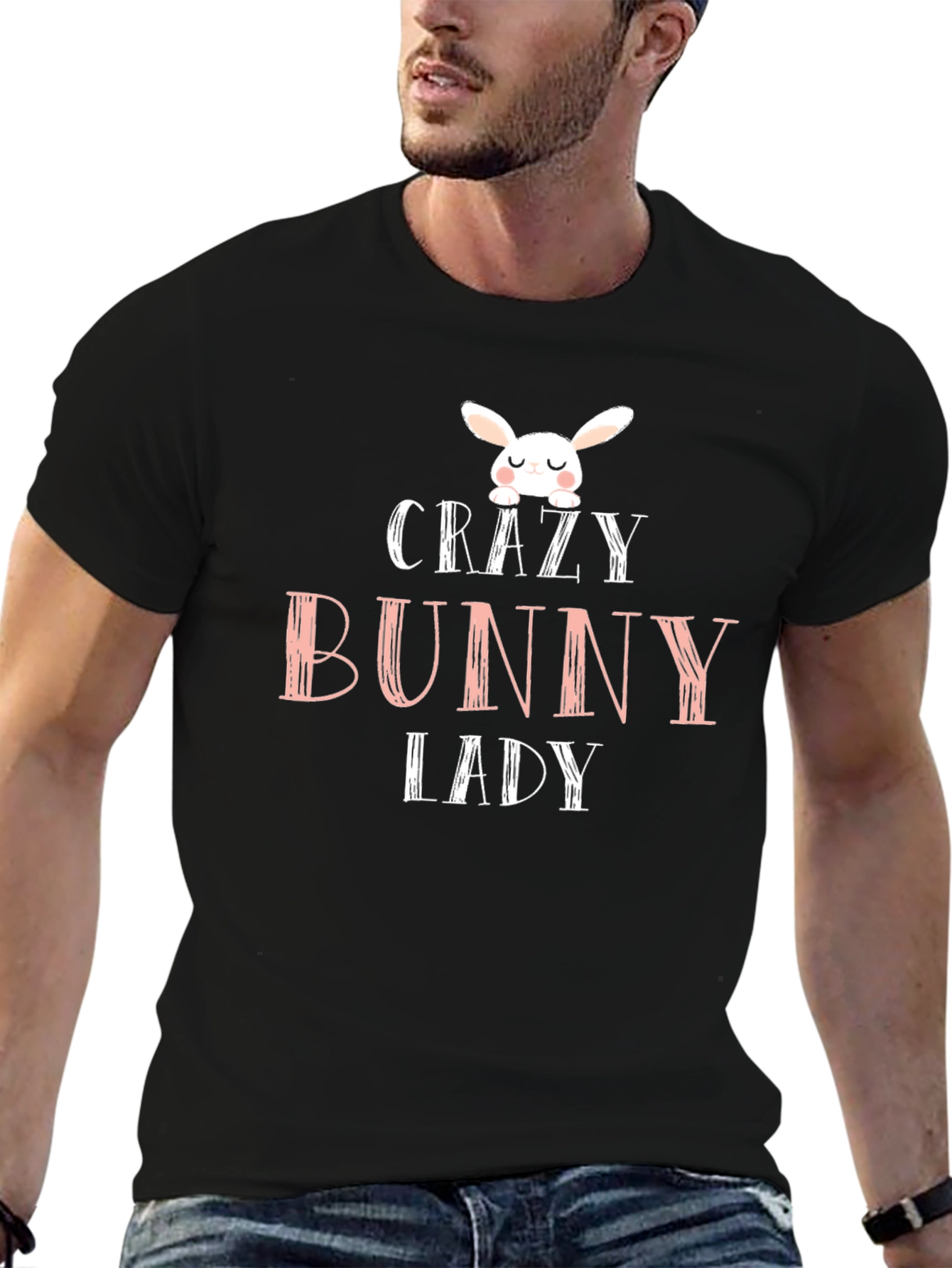 Crazy Bunny Lady Graphic Tee - Black Cotton T-Shirt