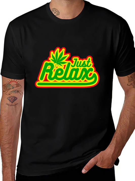Just Relax T-Shirt - Marijuana Leaf Graphic Tee - Casual Black Shirt