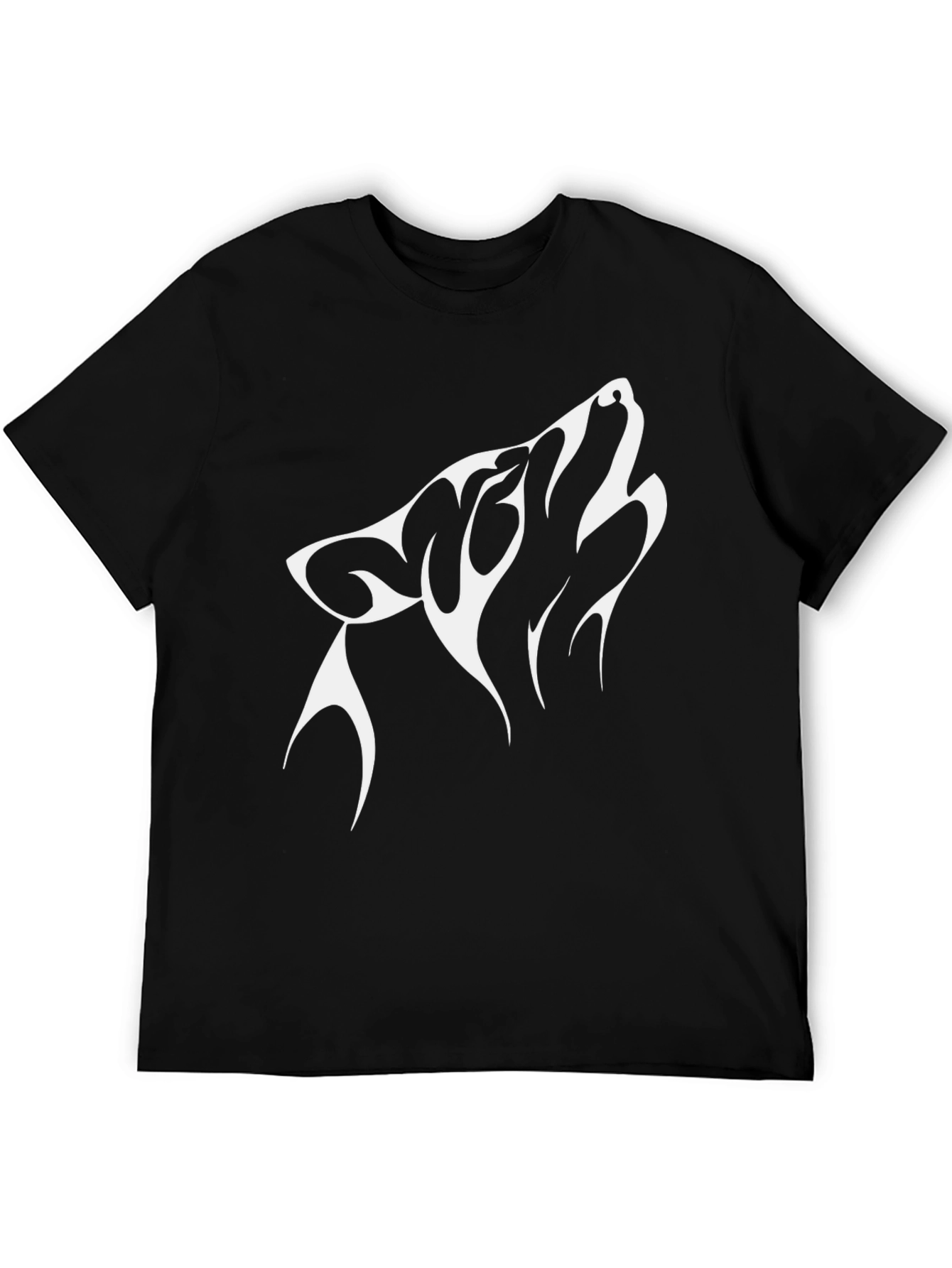 Black T-Shirt with Wolf Design