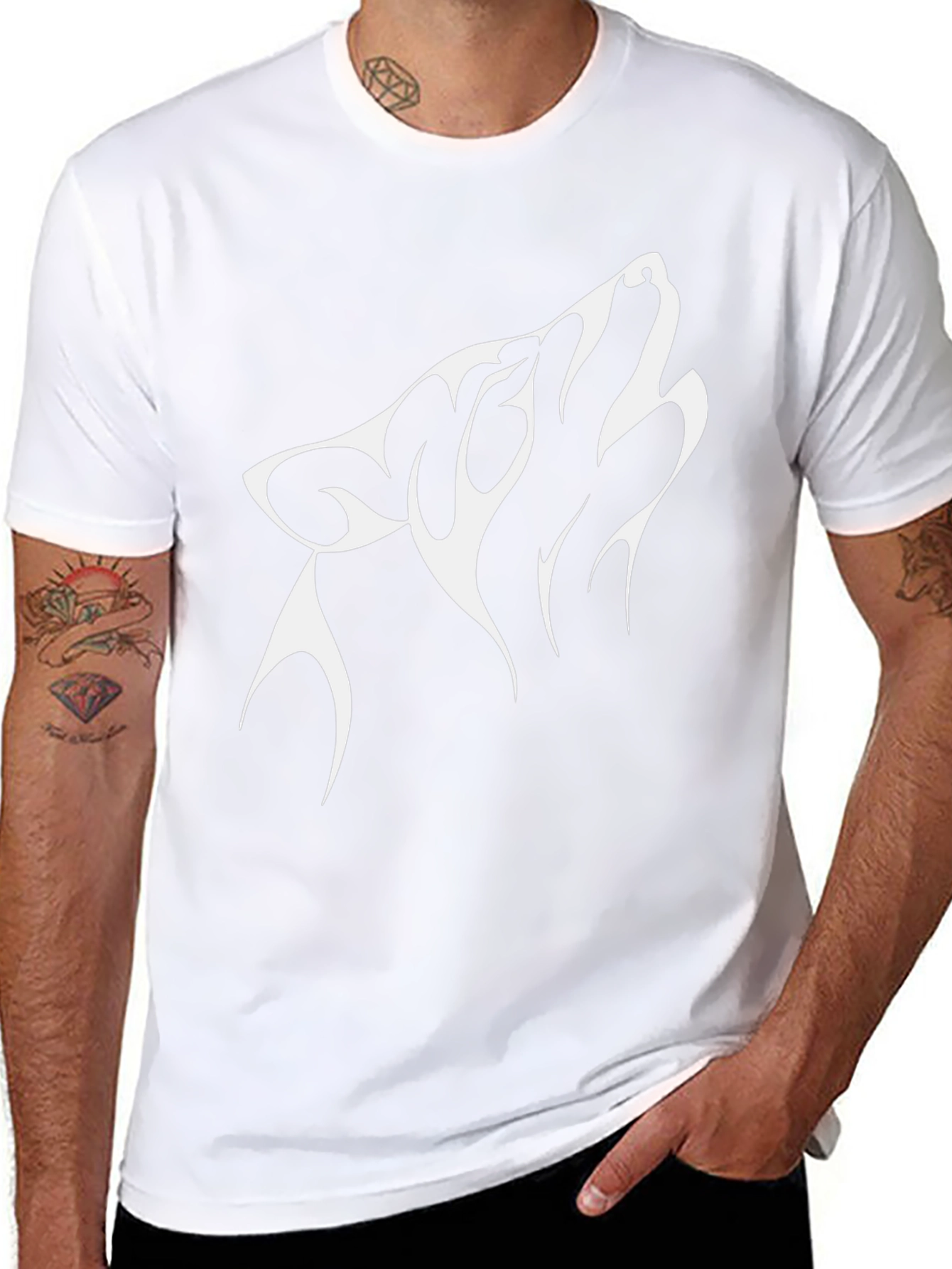 Black T-Shirt with Wolf Design