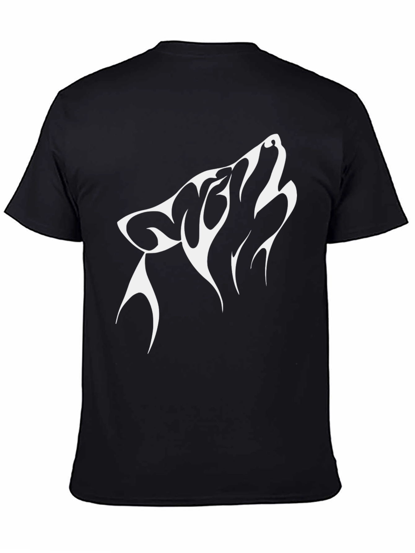 Black T-Shirt with Wolf Design