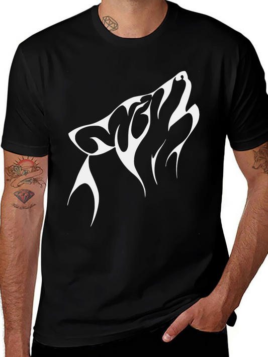 Black T-Shirt with Wolf Design