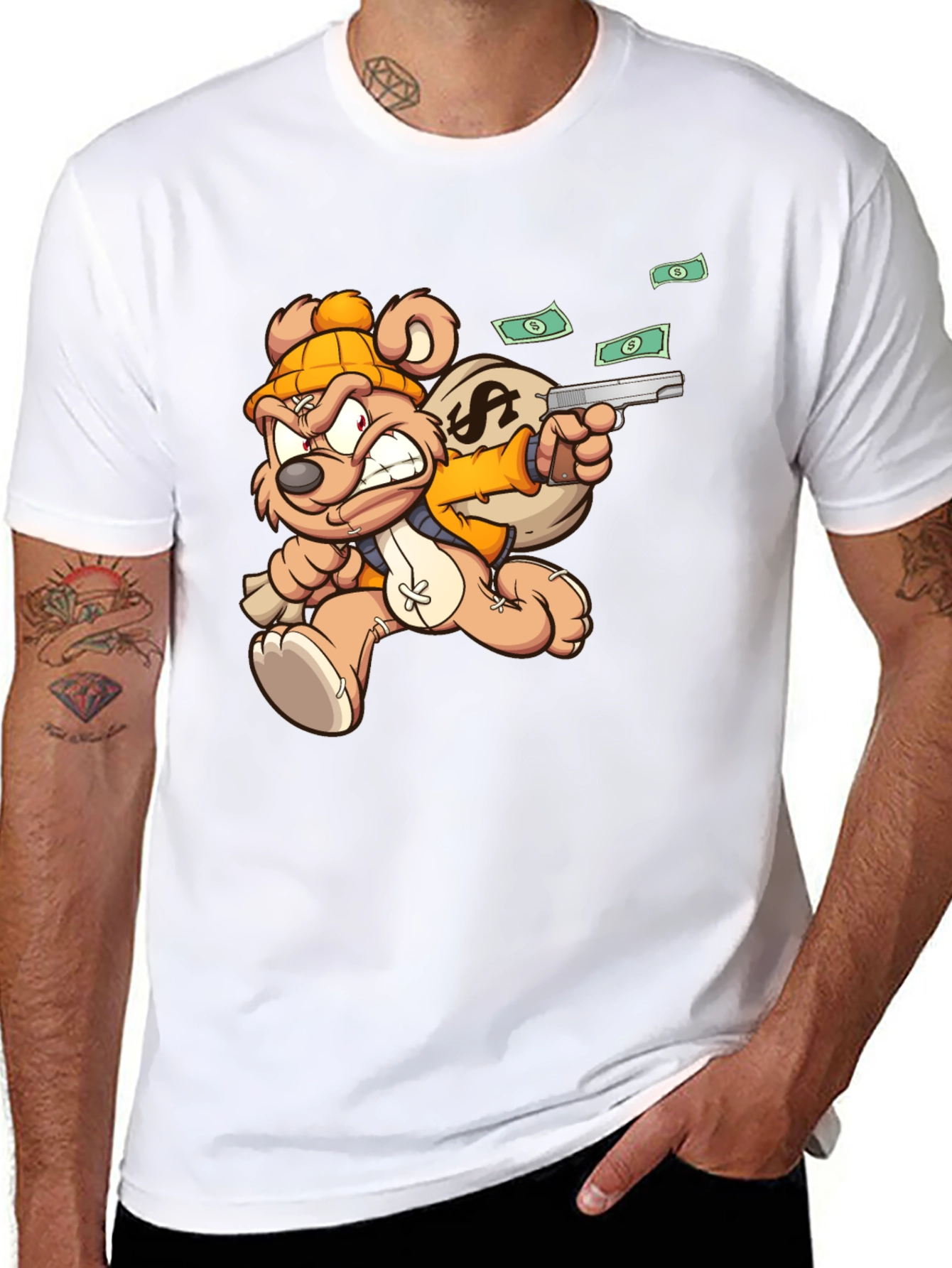 Cartoon Teddy Bear with Gun T-Shirt