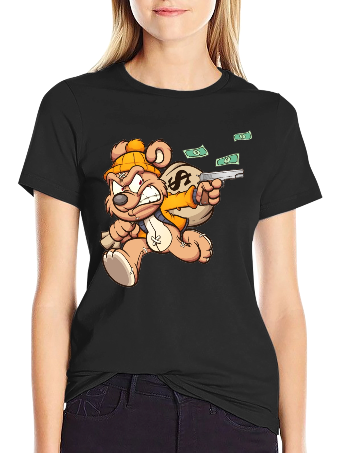 Cartoon Teddy Bear with Gun T-Shirt