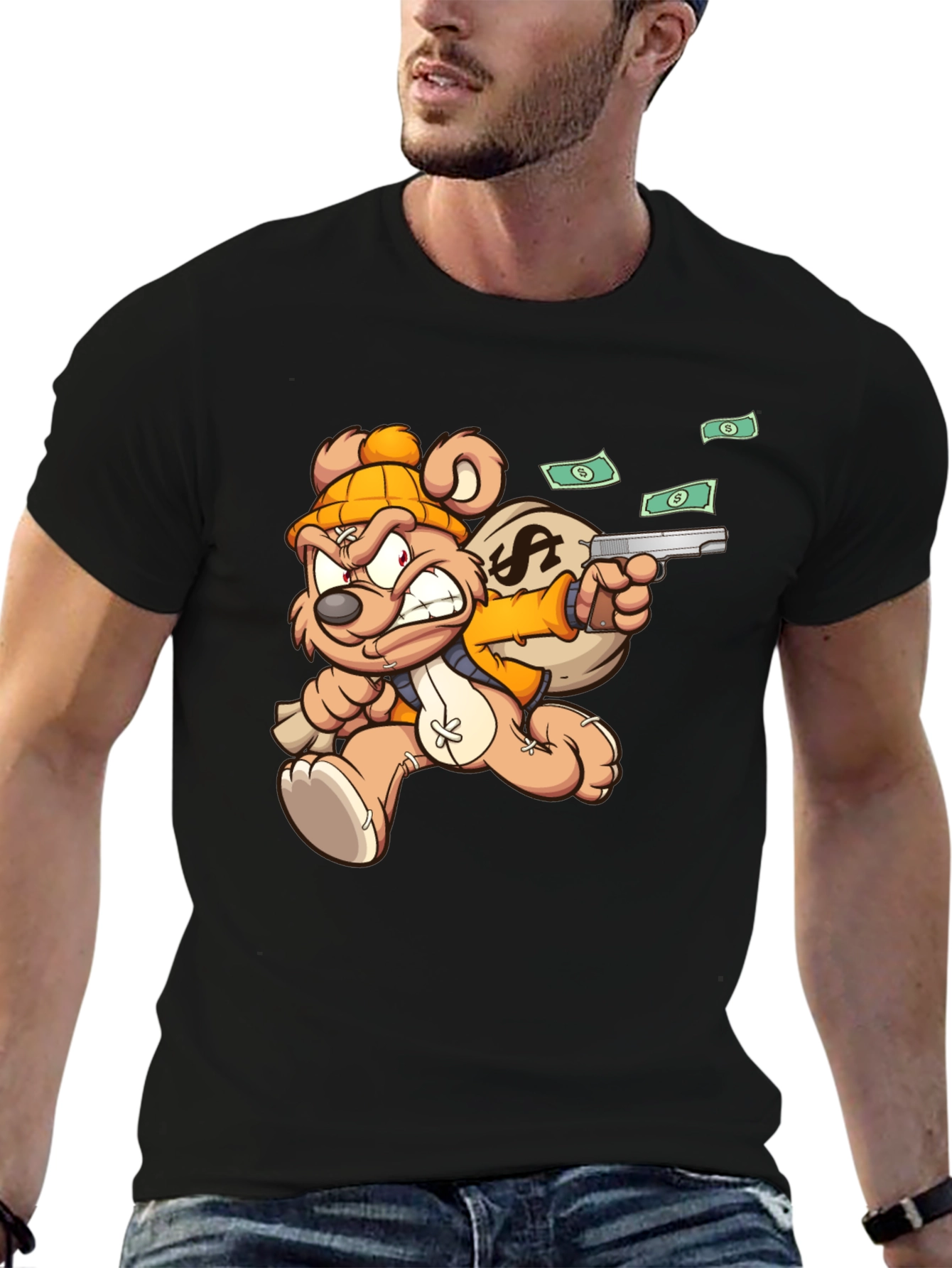 Cartoon Teddy Bear with Gun T-Shirt
