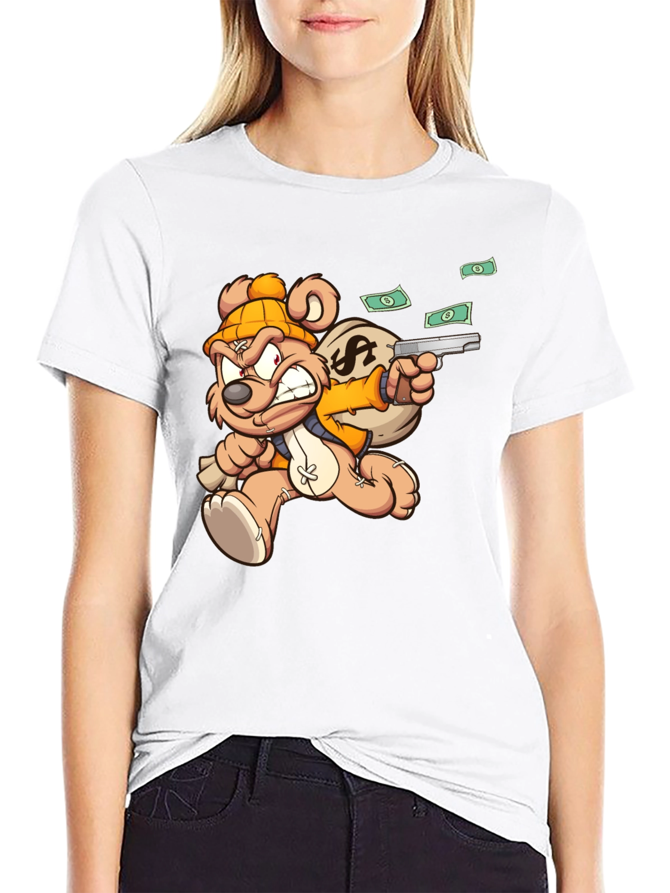 Cartoon Teddy Bear with Gun T-Shirt