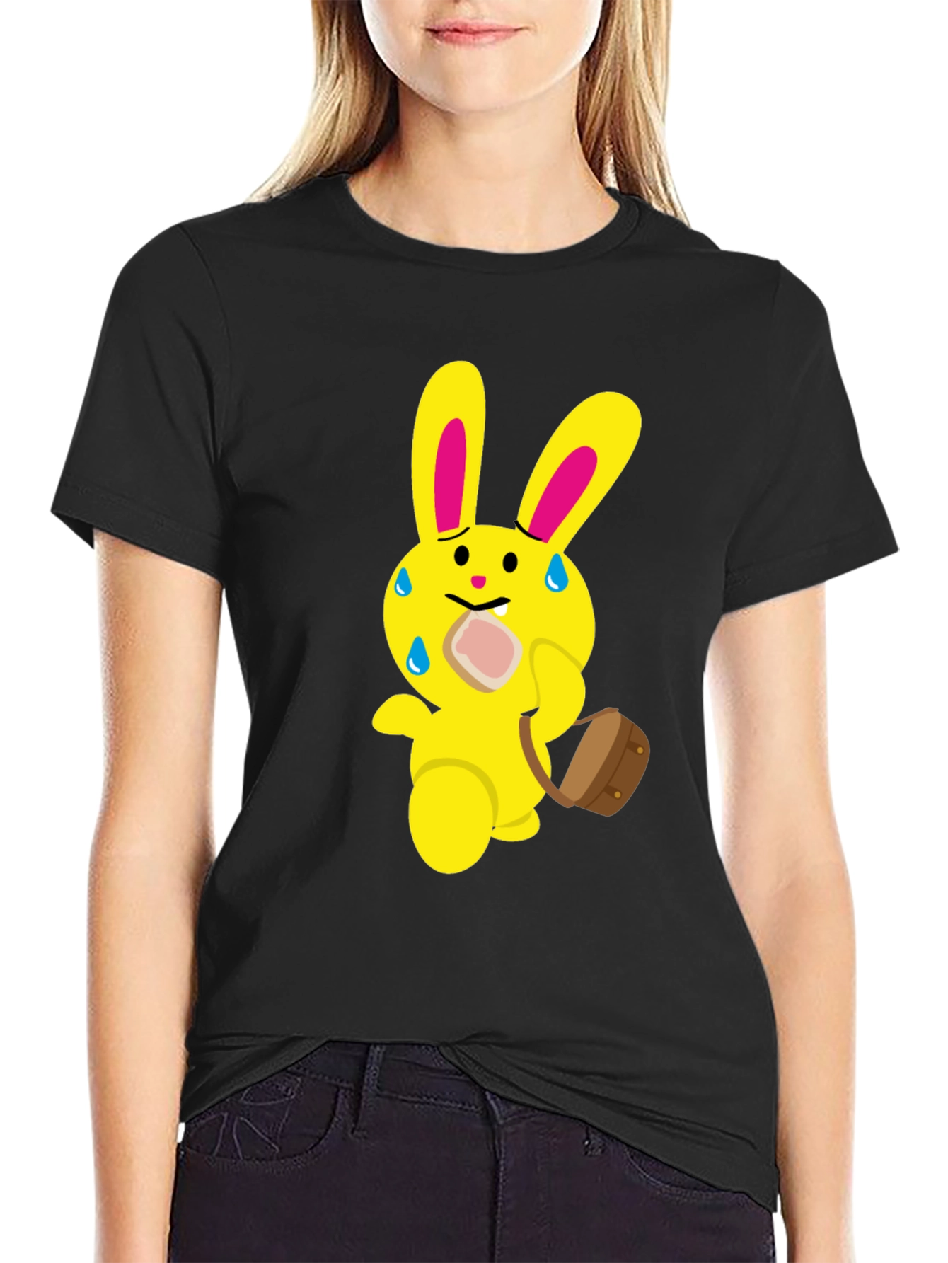 Funny Cartoon Rabbit T-Shirt - Black