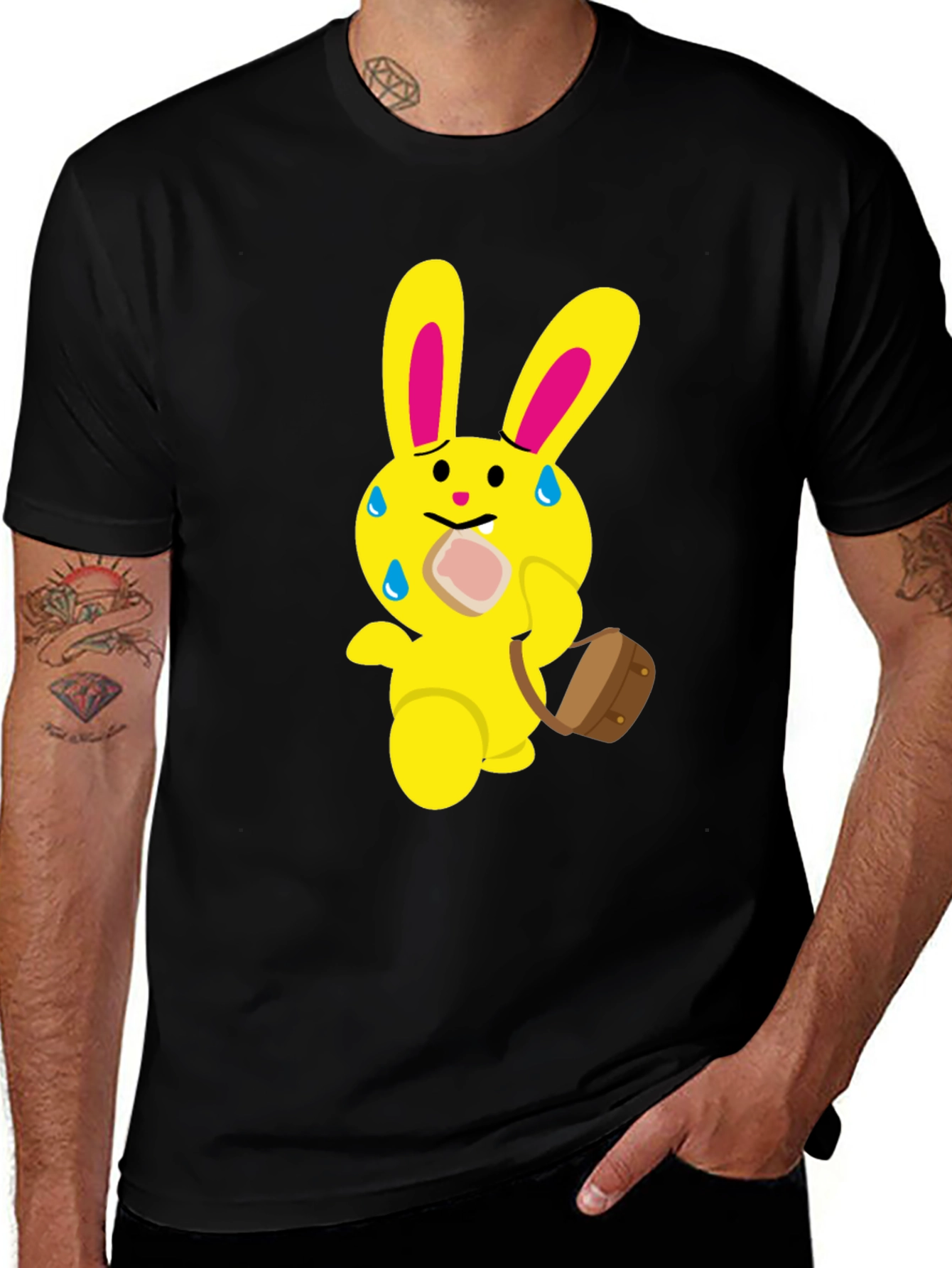 Funny Cartoon Rabbit T-Shirt - Black
