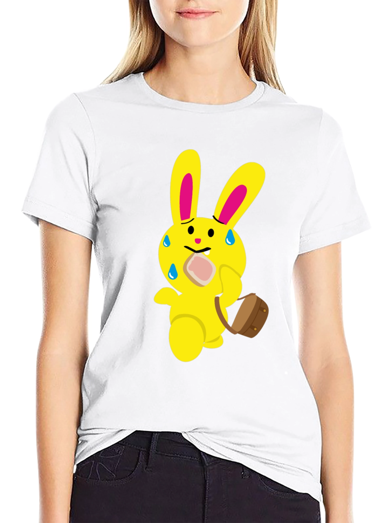 Funny Cartoon Rabbit T-Shirt - Black