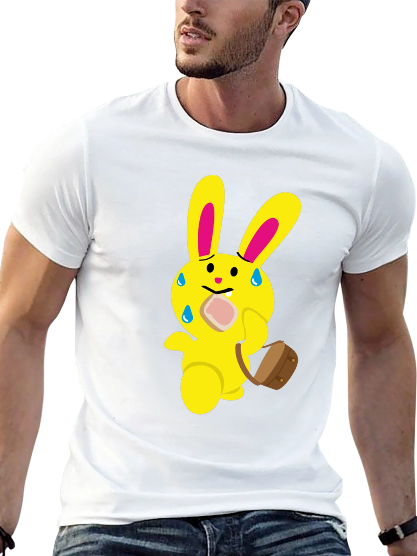 Funny Cartoon Rabbit T-Shirt - Black