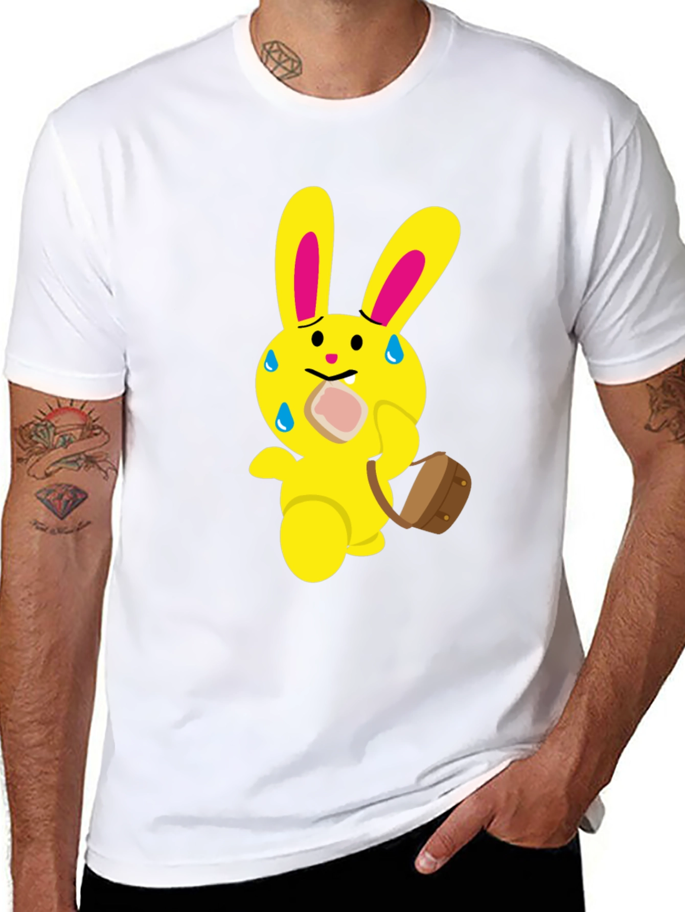 Funny Cartoon Rabbit T-Shirt - Black