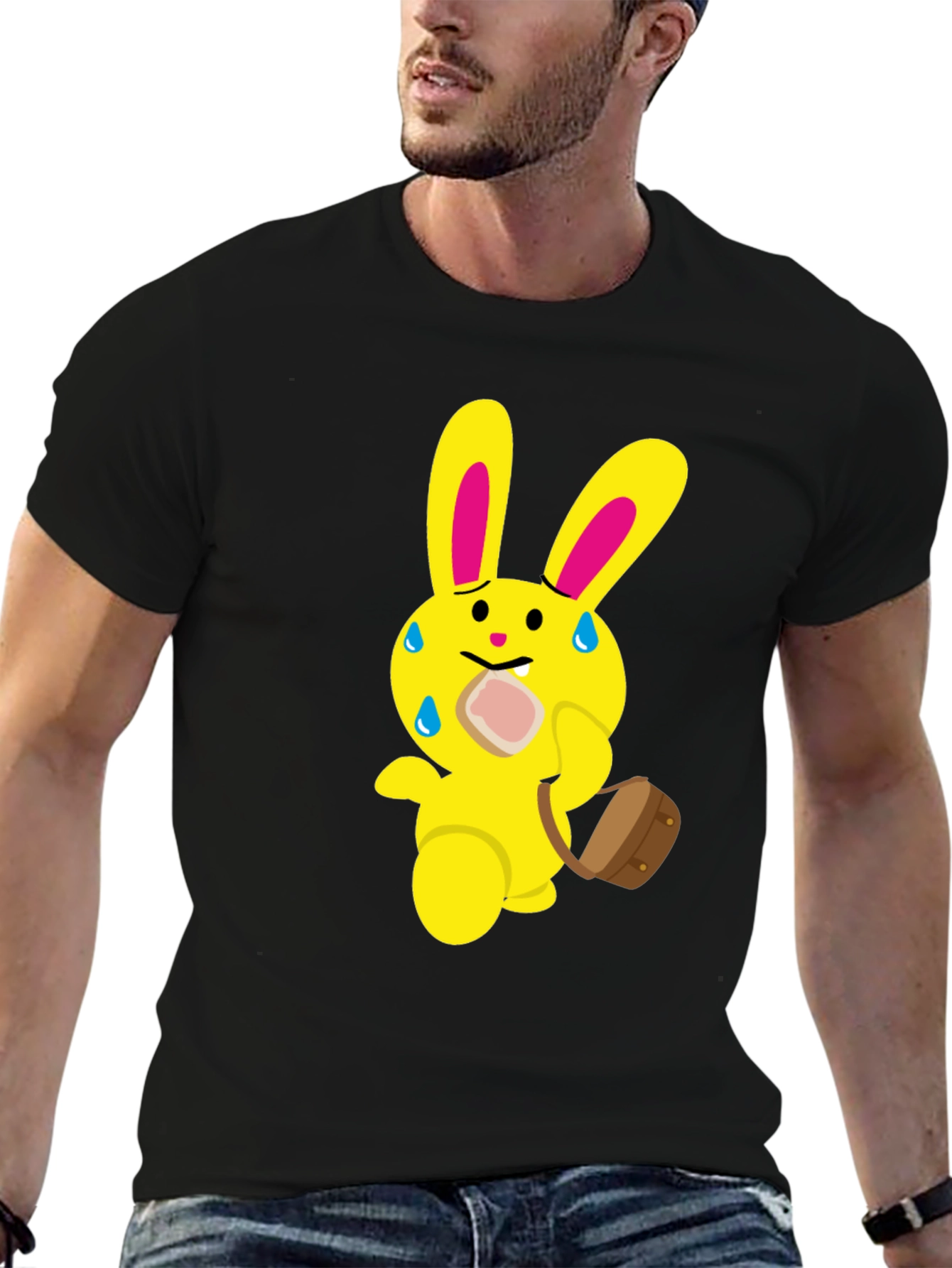 Funny Cartoon Rabbit T-Shirt - Black
