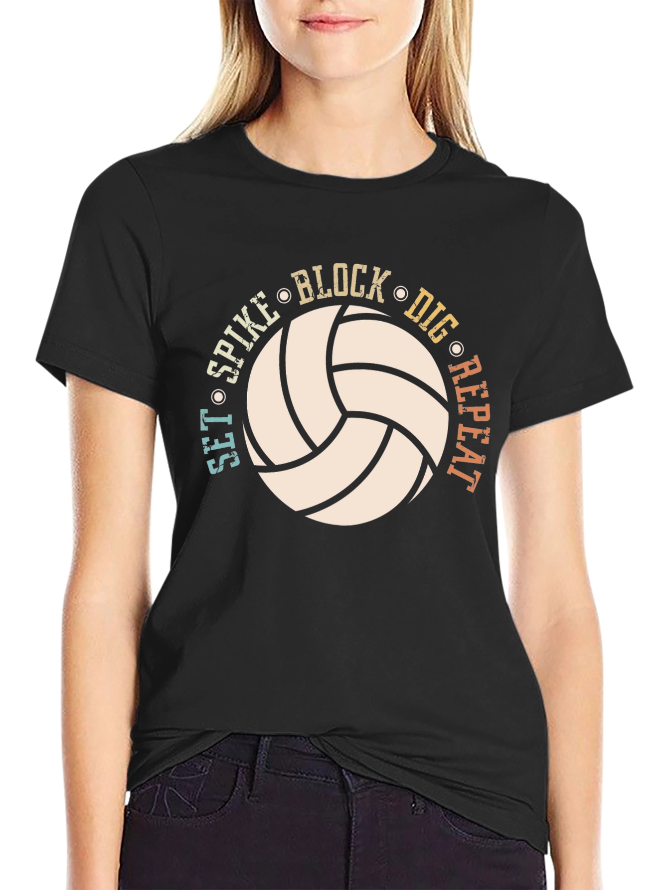 Volleyball Graphic T-Shirt - Set Spike Block Dig Repeat!