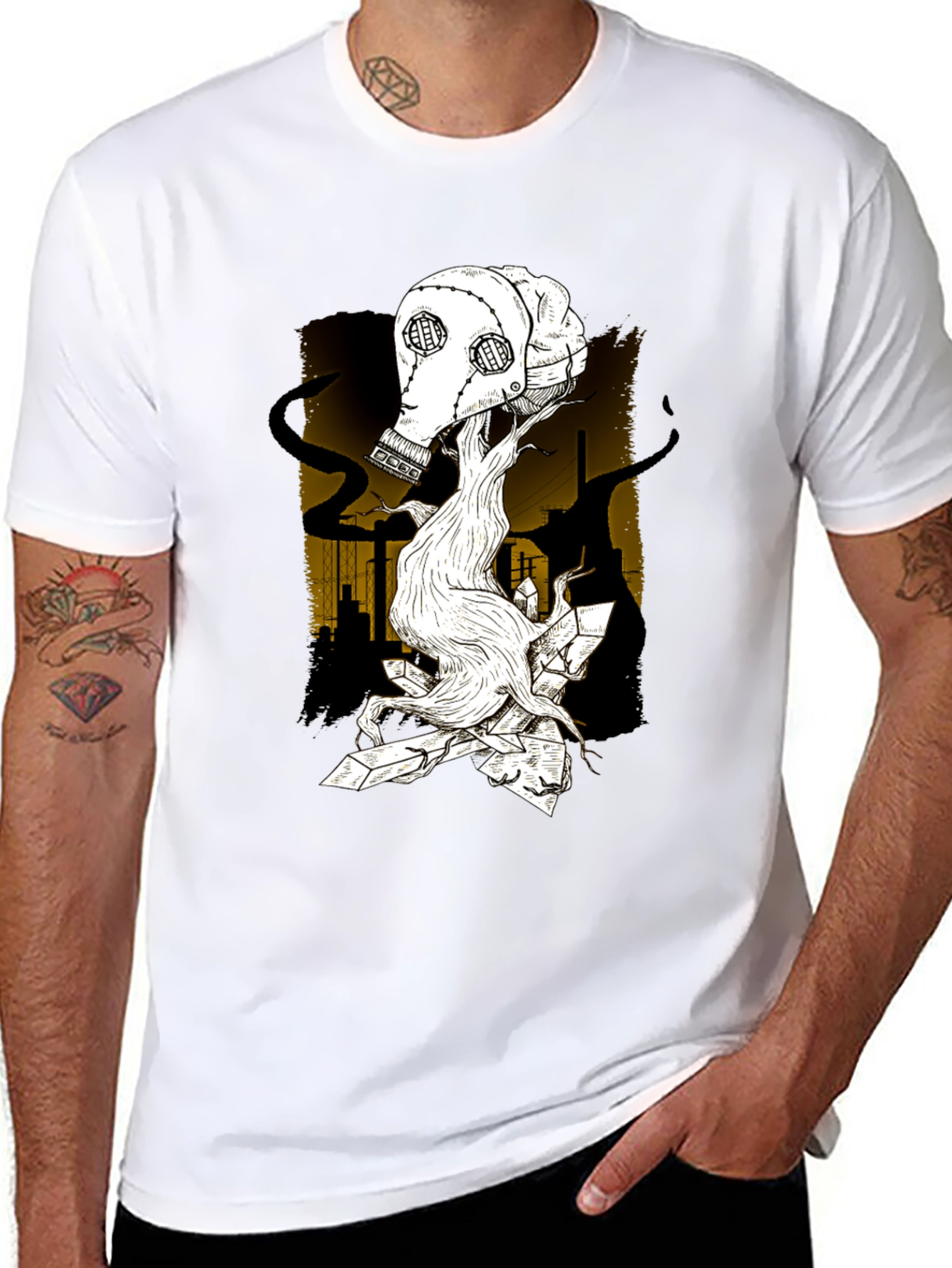 Apocalyptic Gas Mask Graphic T-Shirt