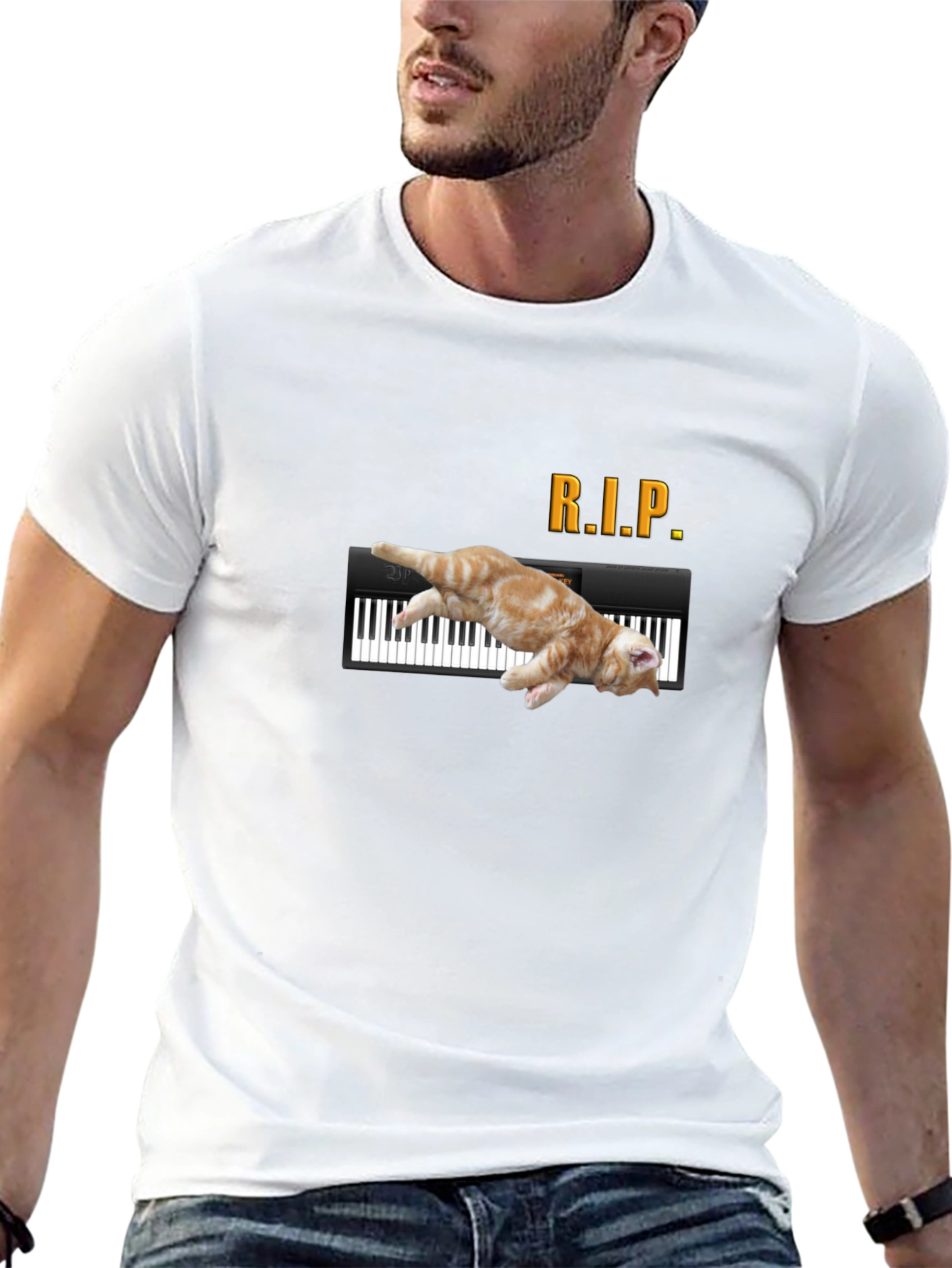 RIP Cat Piano Funny Graphic T-Shirt