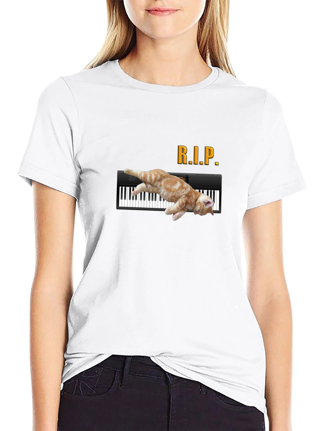 RIP Cat Piano Funny Graphic T-Shirt