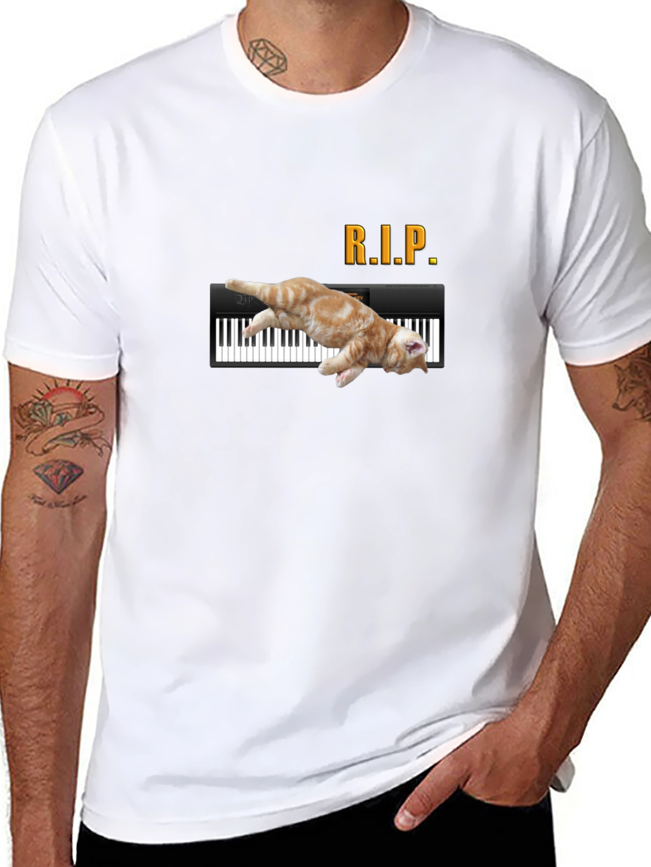 RIP Cat Piano Funny Graphic T-Shirt