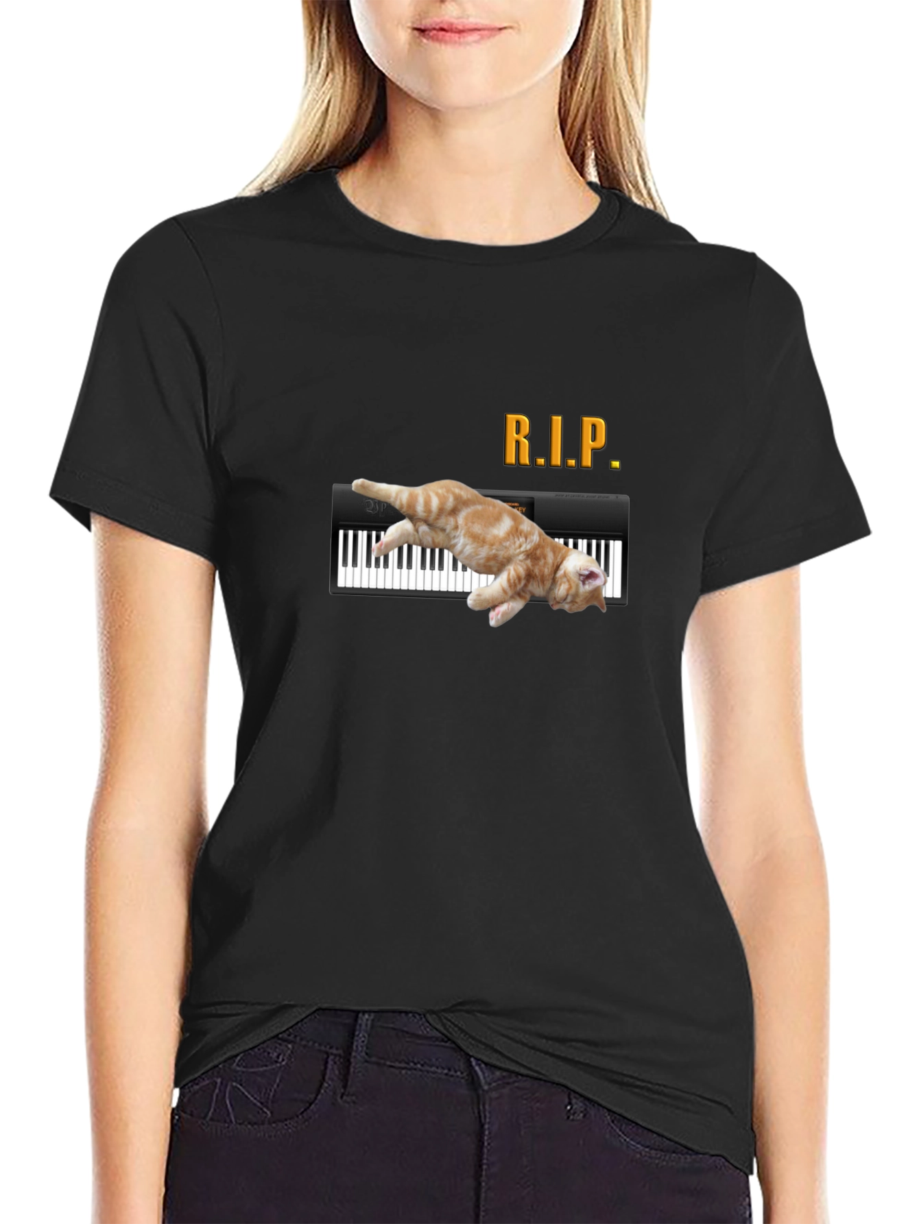 RIP Cat Piano Funny Graphic T-Shirt