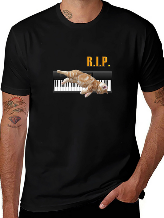 RIP Cat Piano Funny Graphic T-Shirt