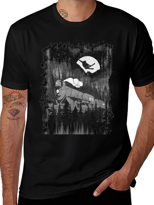 Train in Moonlight Graphic Tee - Black Cotton T-Shirt