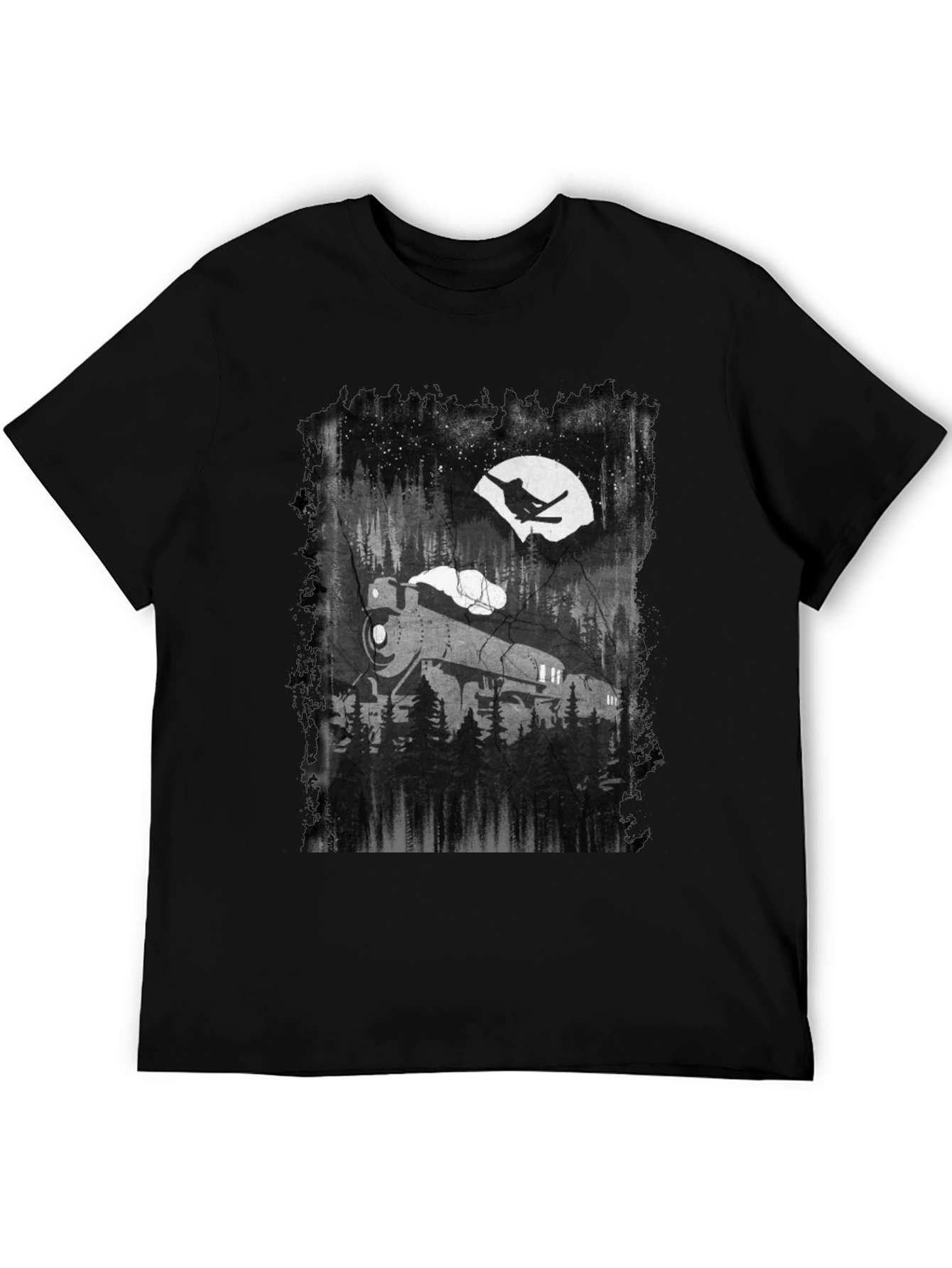 Train in Moonlight Graphic Tee - Black Cotton T-Shirt