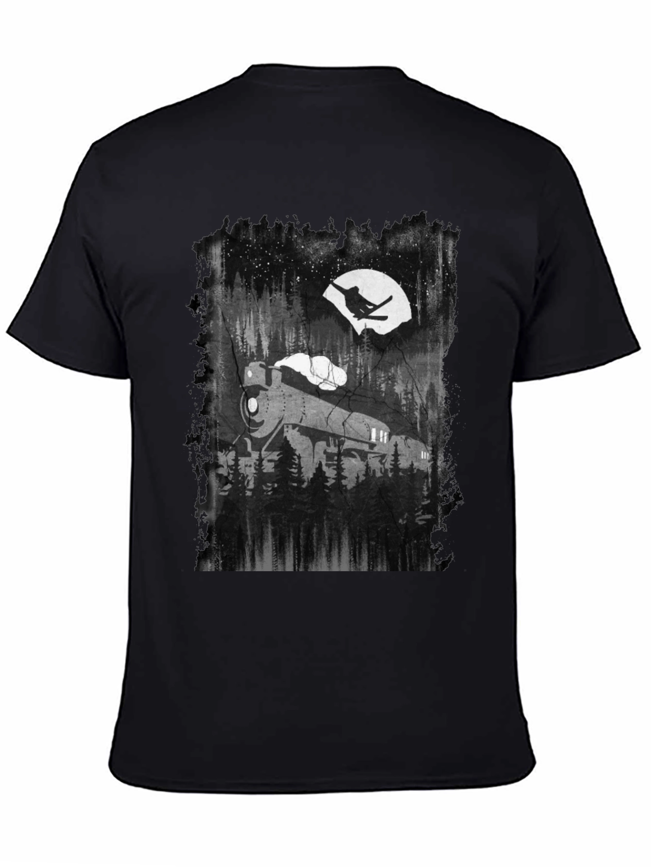 Train in Moonlight Graphic Tee - Black Cotton T-Shirt