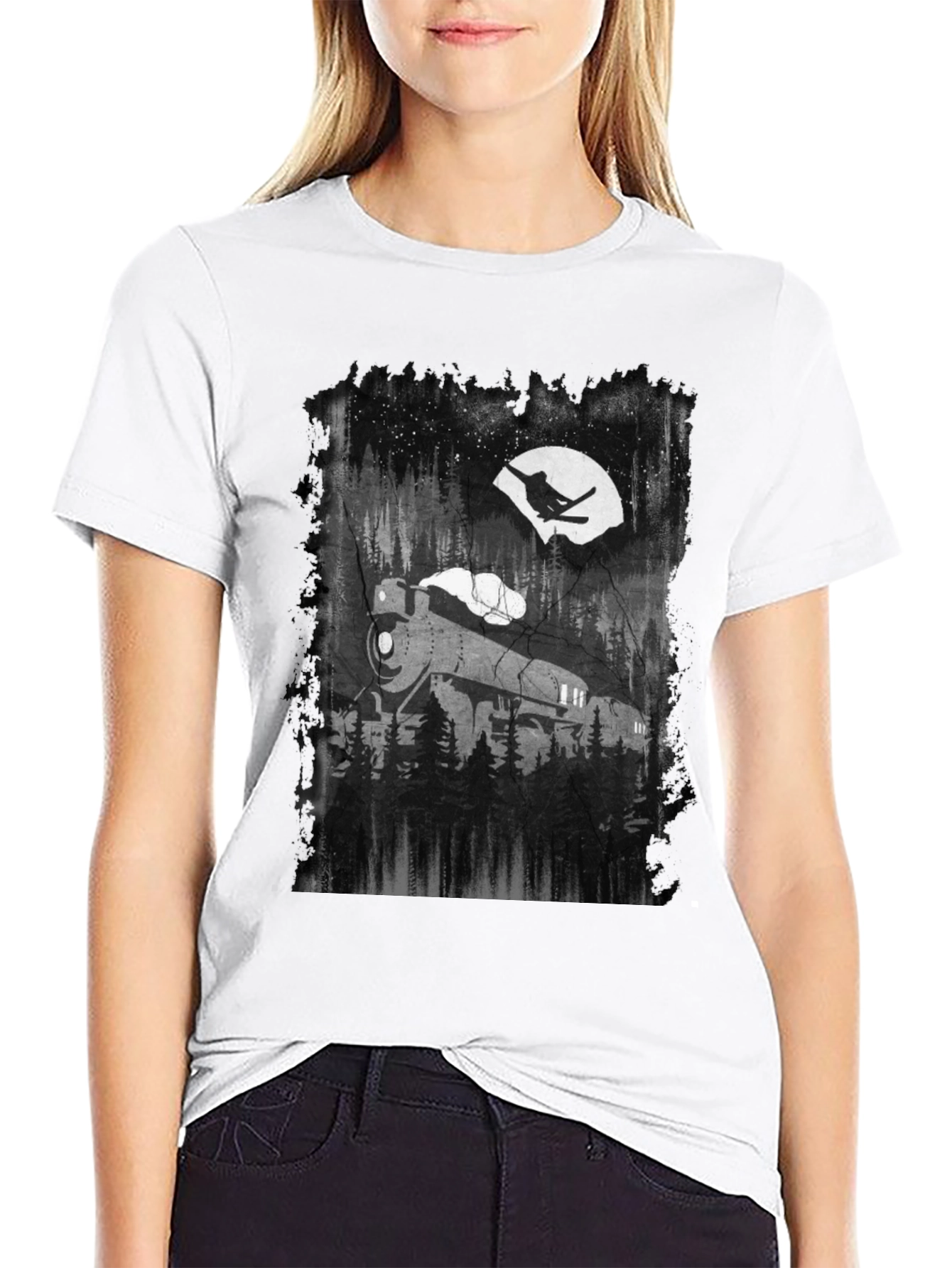 Train in Moonlight Graphic Tee - Black Cotton T-Shirt