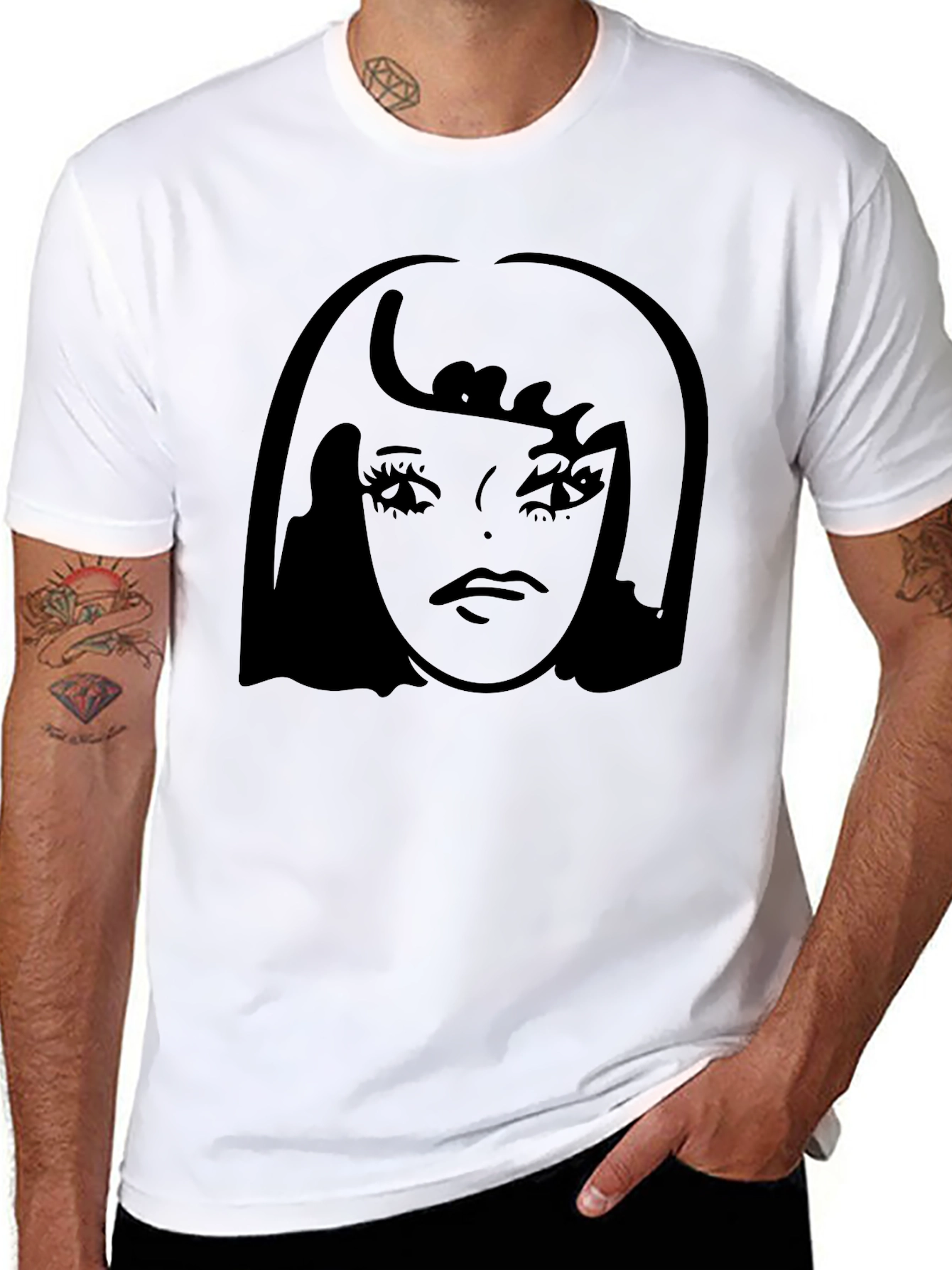 Black Graphic Tee - Retro Girl Silhouette T-Shirt