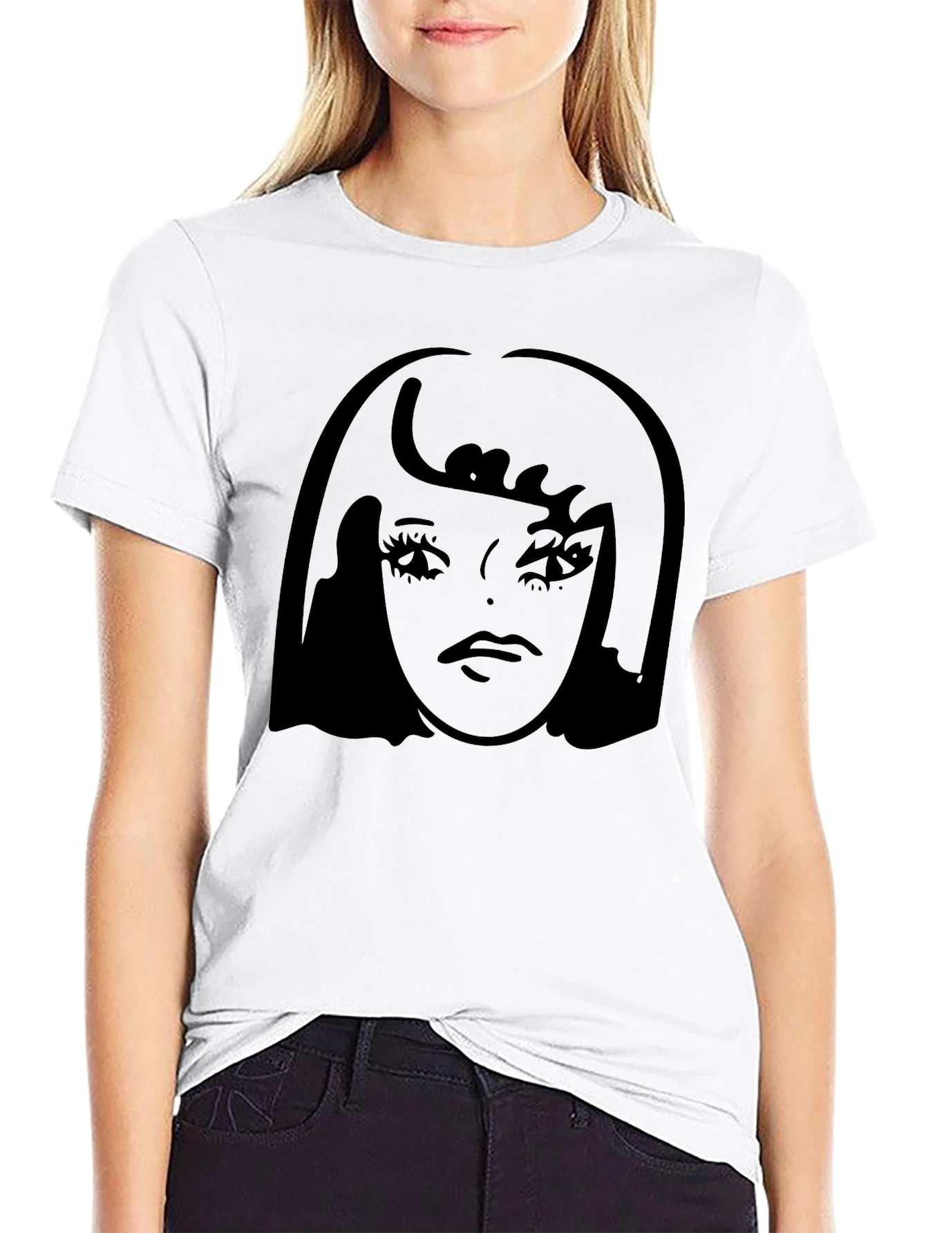 Black Graphic Tee - Retro Girl Silhouette T-Shirt